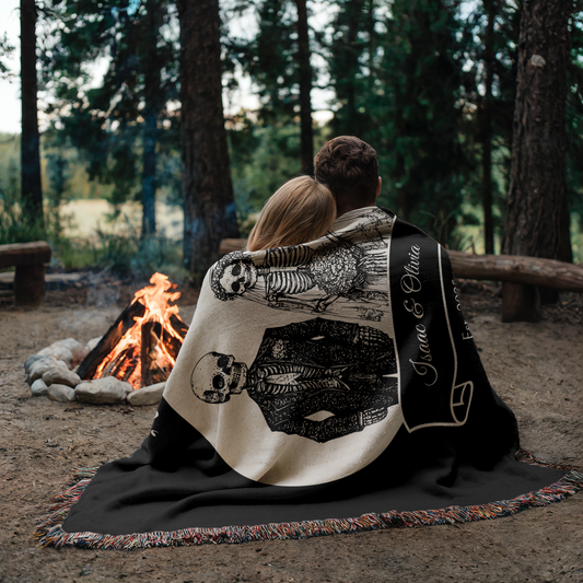Til Death Skeleton Wedding Couple Personalized Custom Woven Blanket