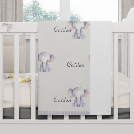 Baby Elephants Custom Personalized Soft Fleece Baby Blanket
