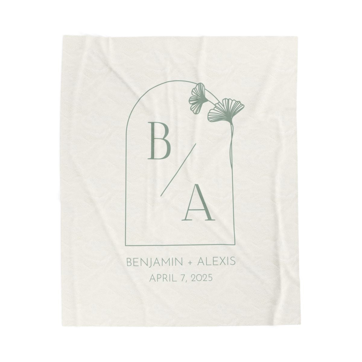 Custom Personalized Ginkgo Leaves Minimal Wedding or Anniversary Velveteen Plush Blanket