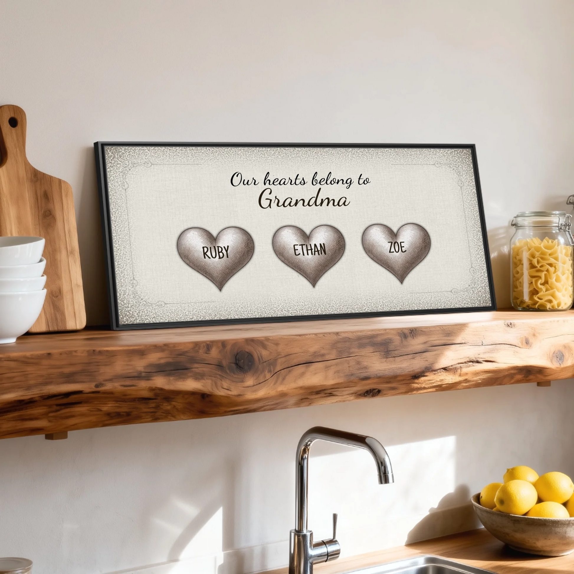 Shelf over kitchen sink black framed wide format 2.1