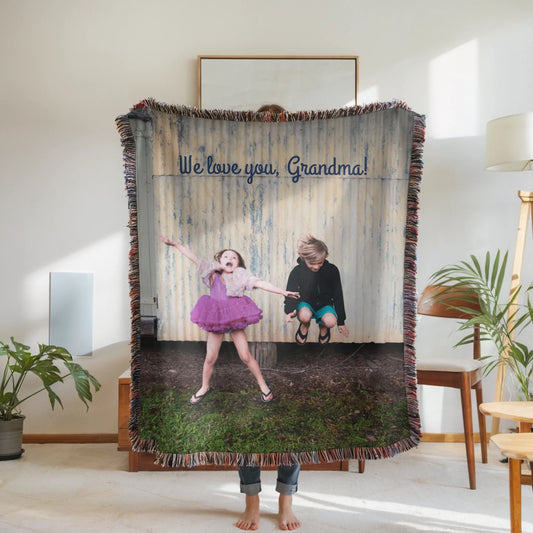 Personalized Photo Blanket – Custom Heirloom Cotton Throw Blanket or Plush Fleece Blanket with Your Picture