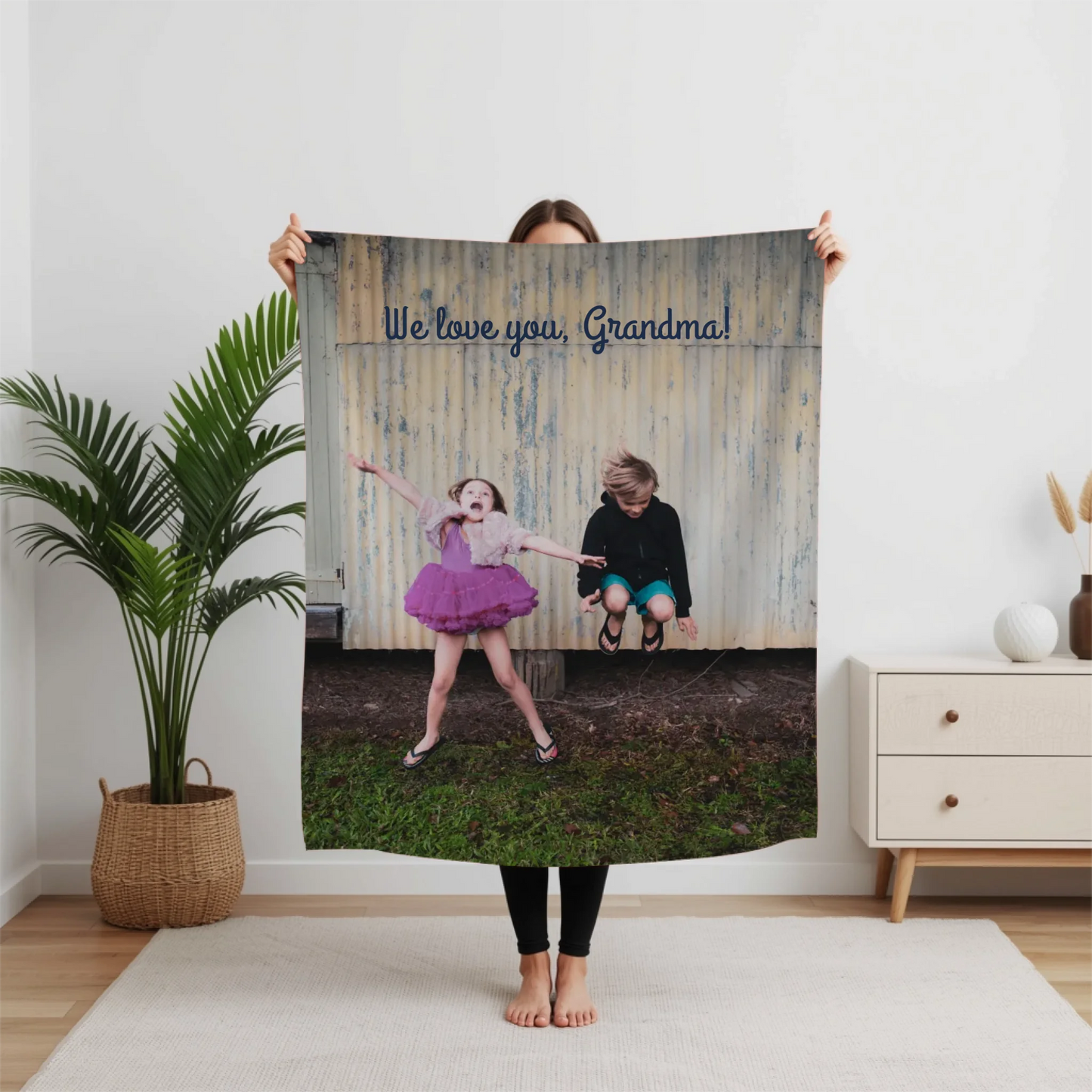 Personalized Photo Blanket – Custom Heirloom Cotton Throw Blanket or Plush Fleece Blanket with Your Picture