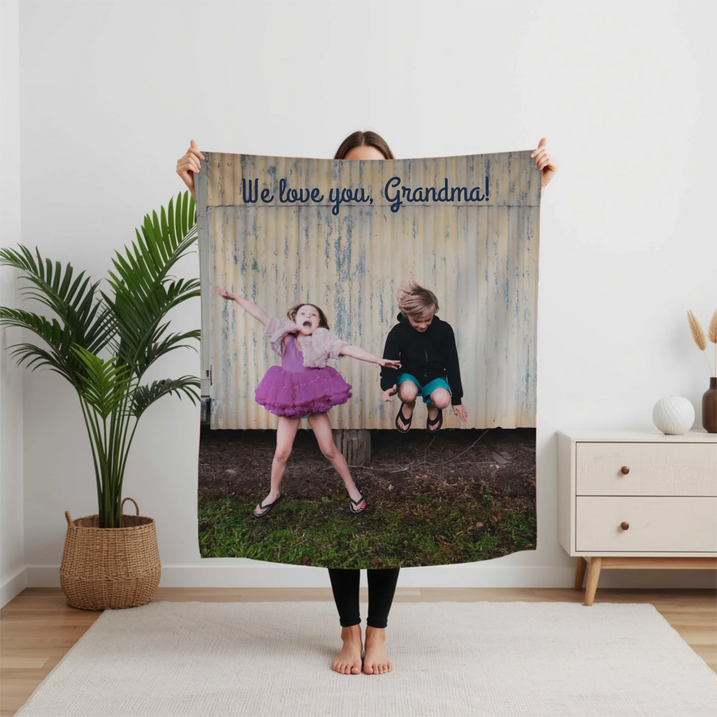 Personalized Photo Blanket – Custom Heirloom Cotton Throw Blanket or Plush Fleece Blanket with Your Picture