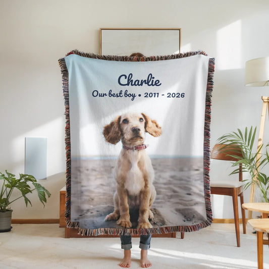 Personalized Pet Memorial Photo Blanket – Custom Dog or Cat Remembrance Blanket, Pet Loss Sympathy Gift with Picture