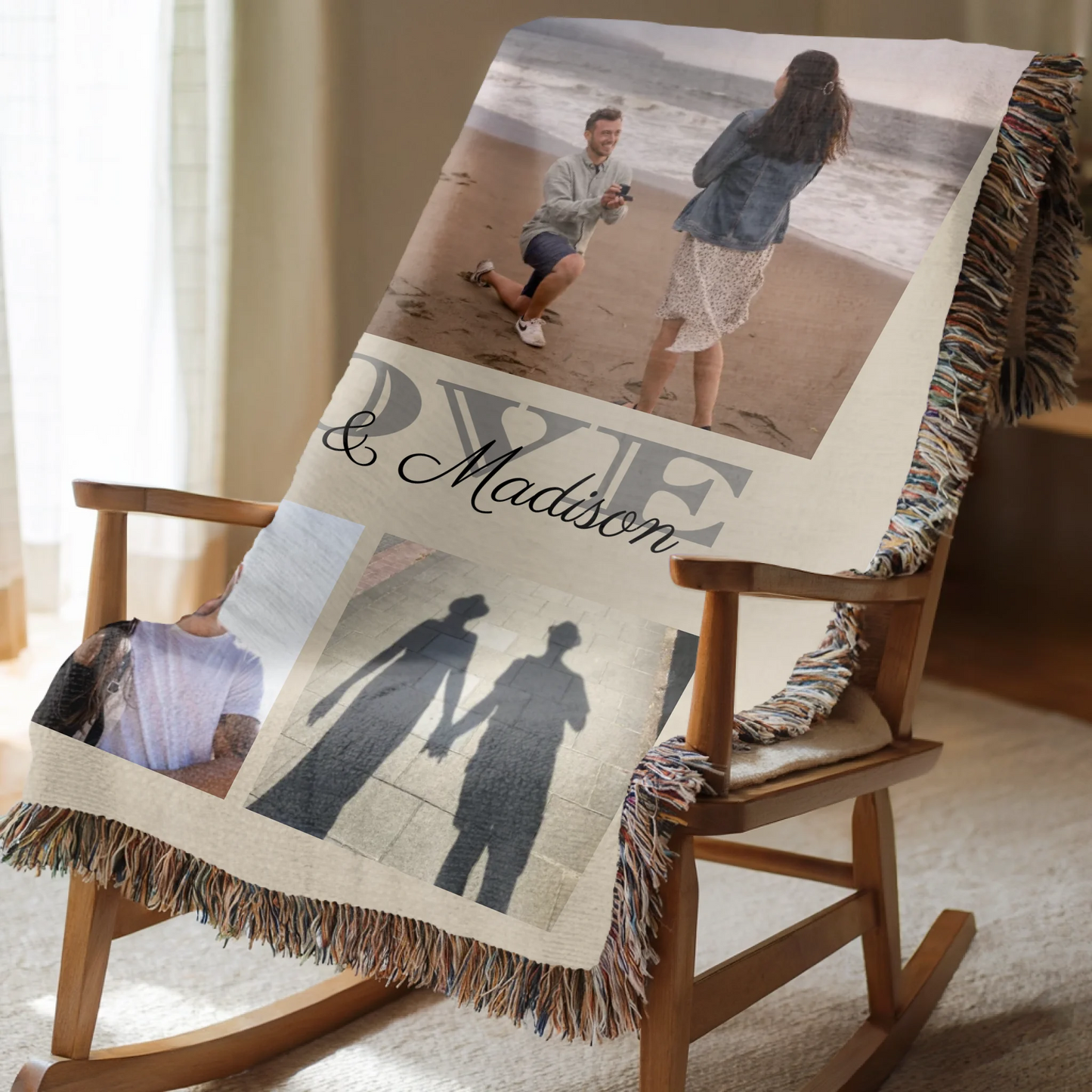Personalized Love 5 Photo Blanket Available in 7 Colors – Custom Couple Name Photo Keepsake, Meaningful Engagement or Wedding Gift