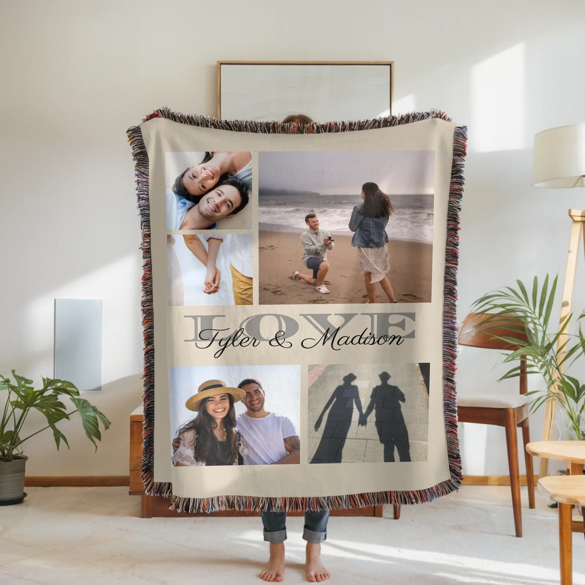 Woven Blanket Woman Holding for use as mockup within TeeinBlue-Background