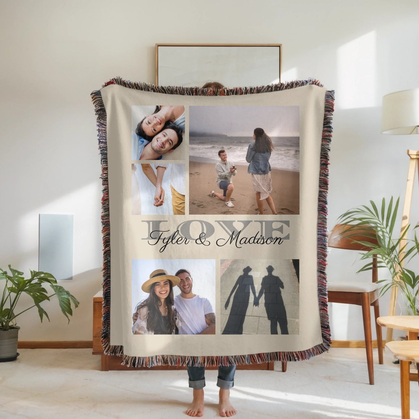 Woven Blanket Woman Holding for use as mockup within TeeinBlue-Background