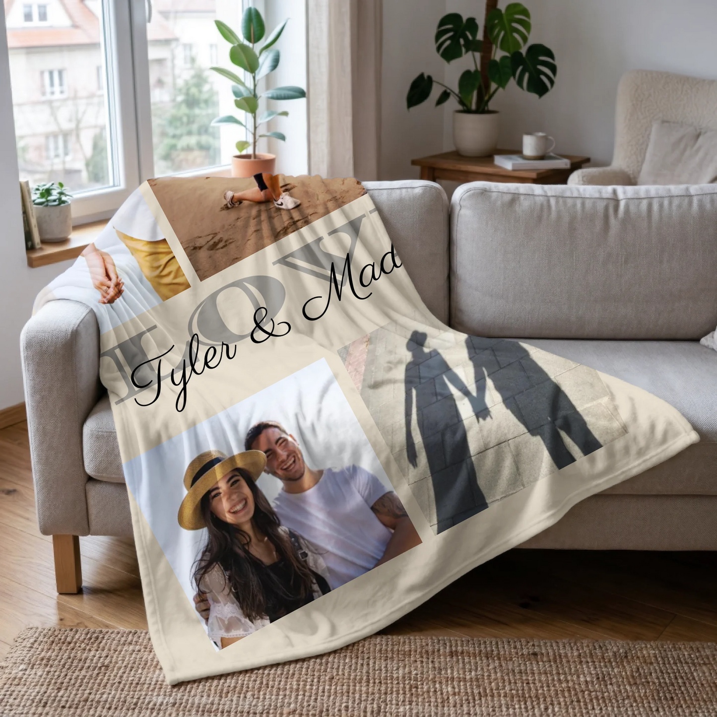 Personalized Love 5 Photo Blanket Available in 7 Colors – Custom Couple Name Photo Keepsake, Meaningful Engagement or Wedding Gift
