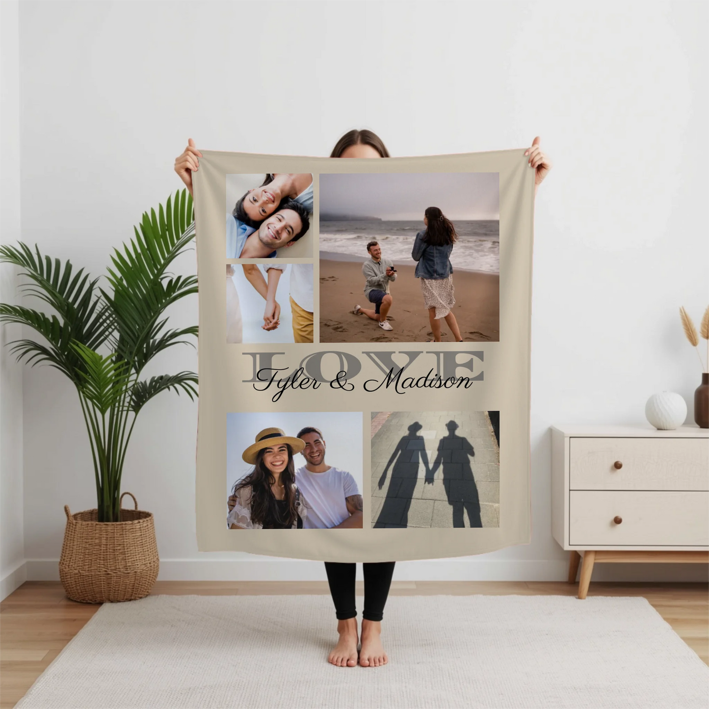 Personalized Love 5 Photo Blanket Available in 7 Colors – Custom Couple Name Photo Keepsake, Meaningful Engagement or Wedding Gift