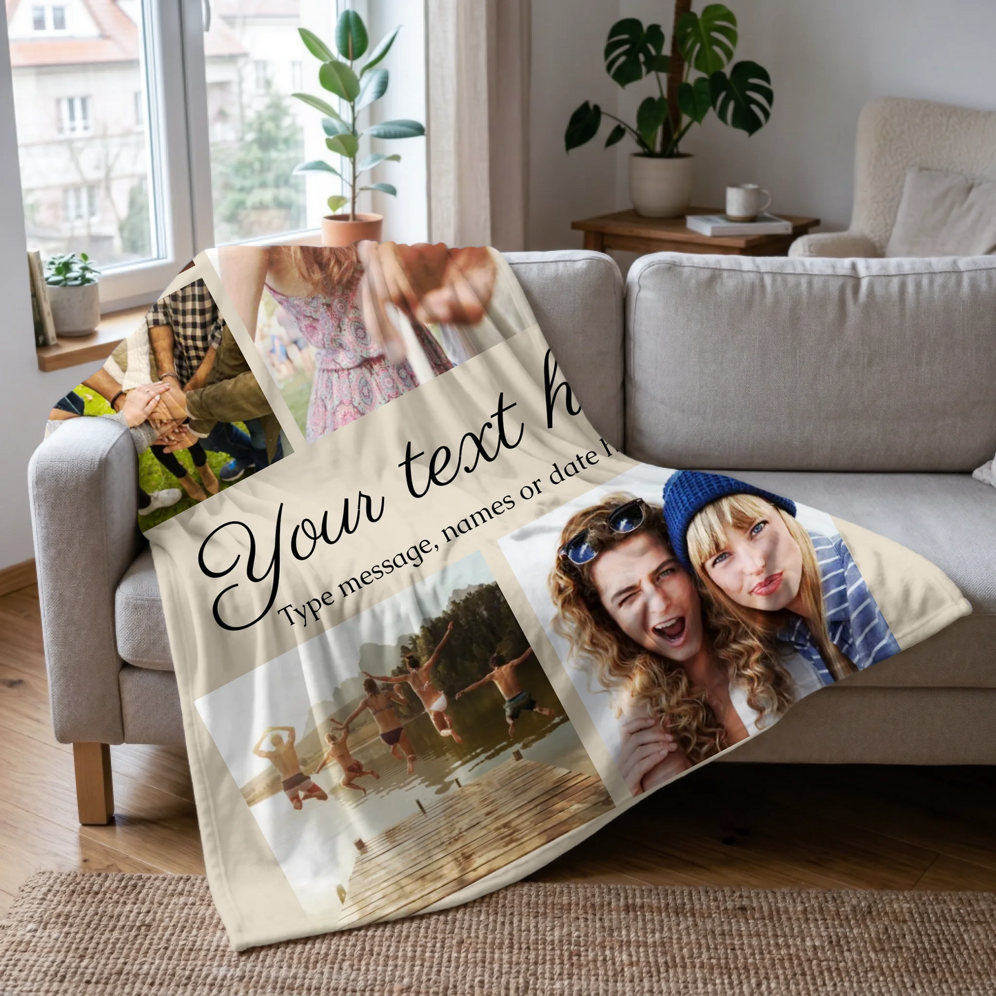 Personalized Photo Collage Blanket – Custom Names and Message Throw Blanket, Meaningful Gift