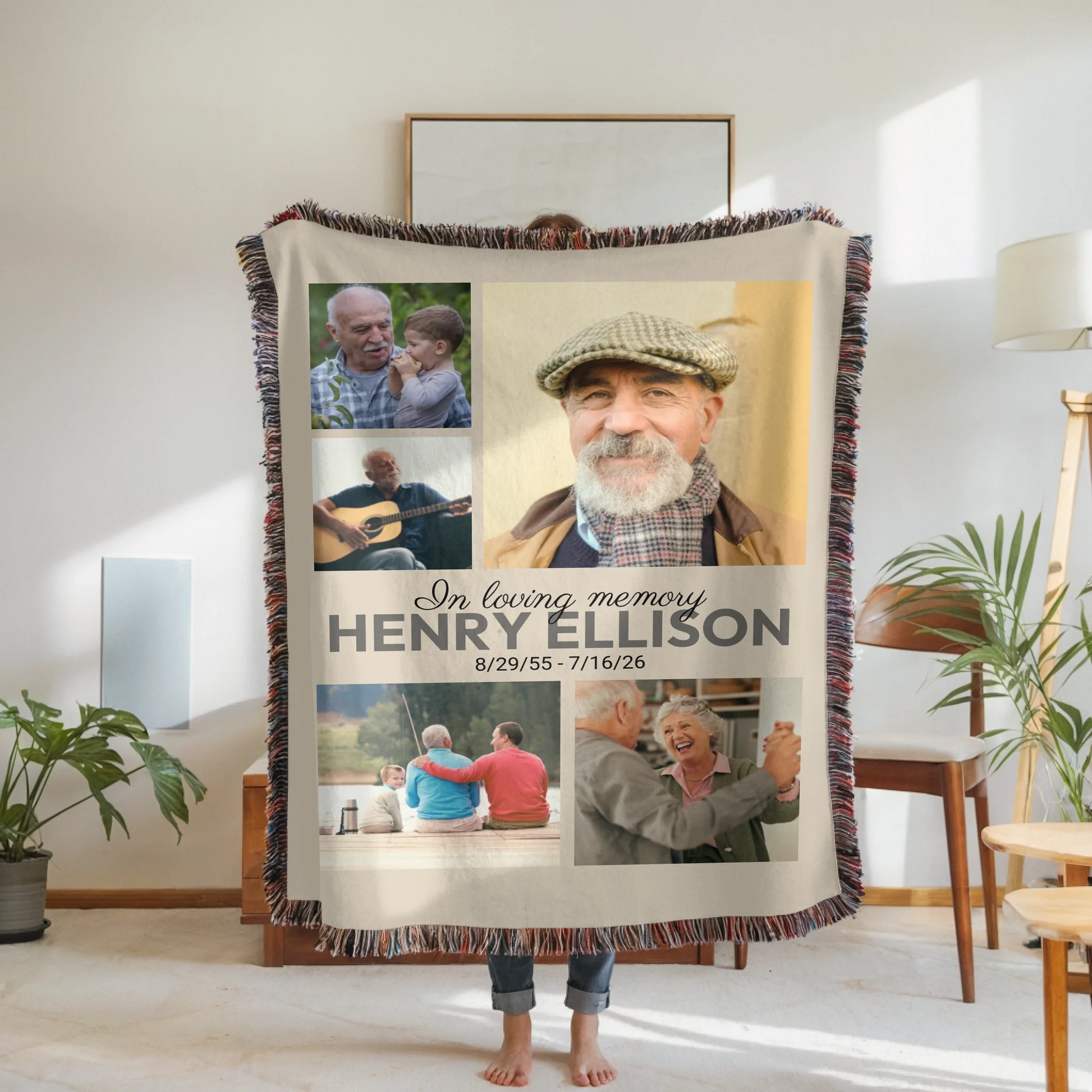 Woven Blanket Woman Holding for use as mockup within TeeinBlue-Background