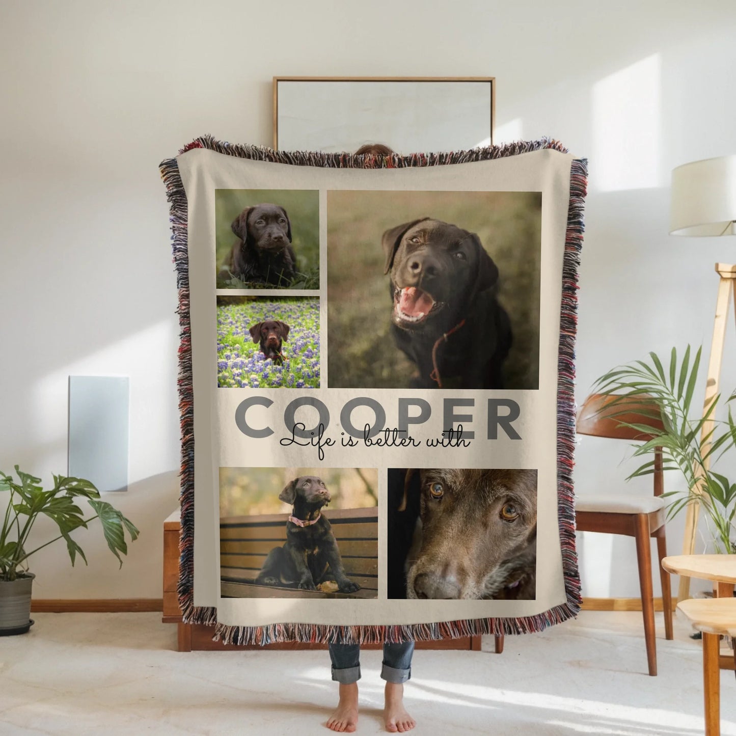 Personalized Pet Photo Blanket – Custom Dog or Cat Name and 5 Photo Collage Throw Blanket, Heartwarming Dog Lover Gift