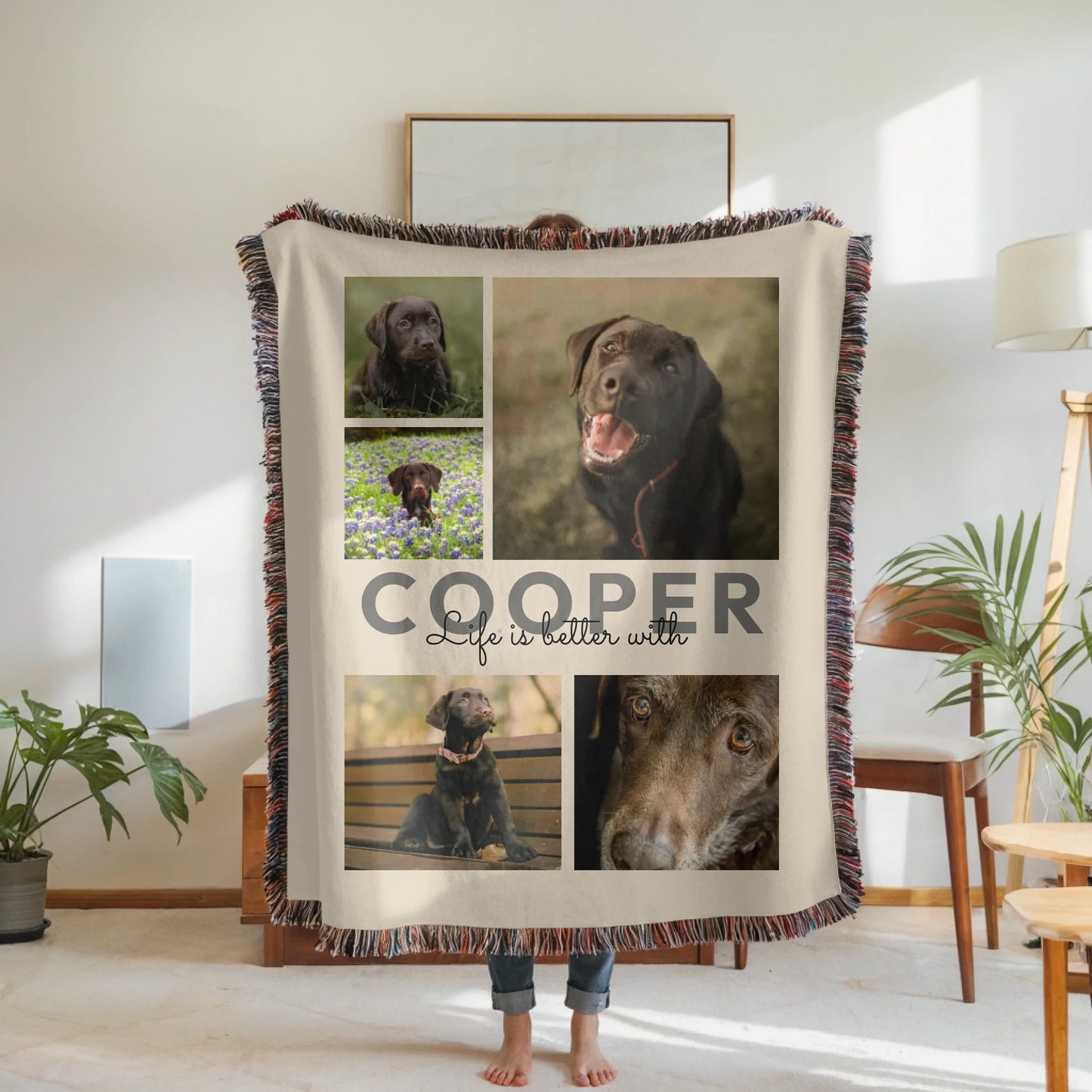 Woven Blanket Woman Holding for use as mockup within TeeinBlue-Background