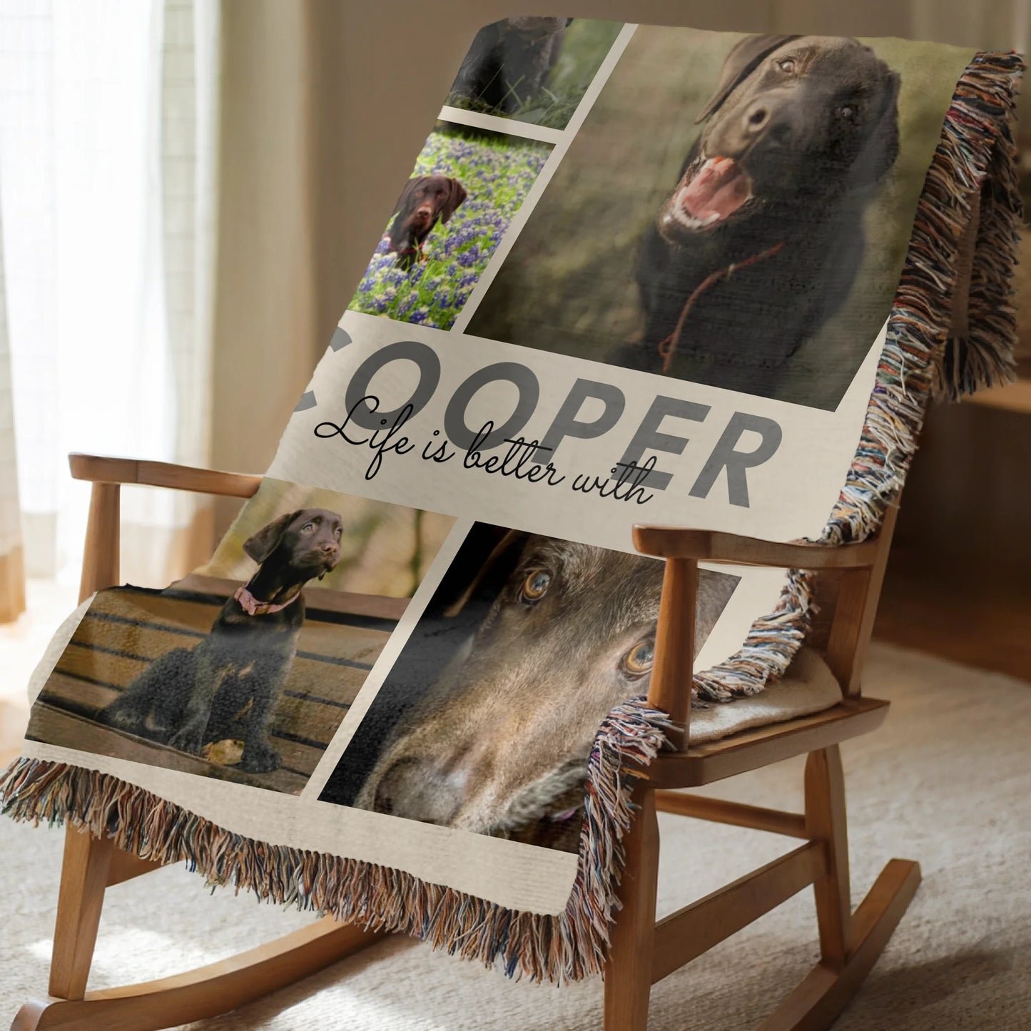 Personalized Pet Photo Blanket – Custom Dog or Cat Name and 5 Photo Collage Throw Blanket, Heartwarming Dog Lover Gift