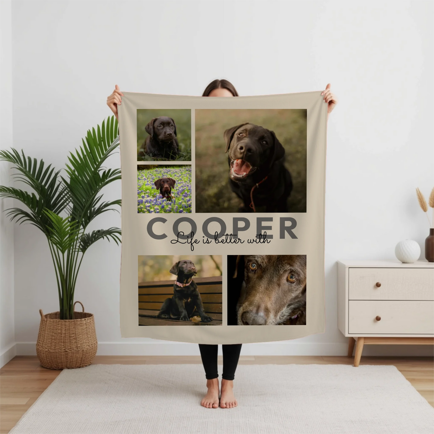 Personalized Pet Photo Blanket – Custom Dog or Cat Name and 5 Photo Collage Throw Blanket, Heartwarming Dog Lover Gift
