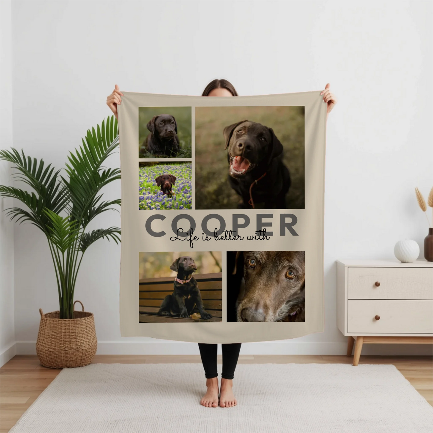 Personalized Pet Photo Blanket – Custom Dog or Cat Name and 5 Photo Collage Throw Blanket, Heartwarming Dog Lover Gift