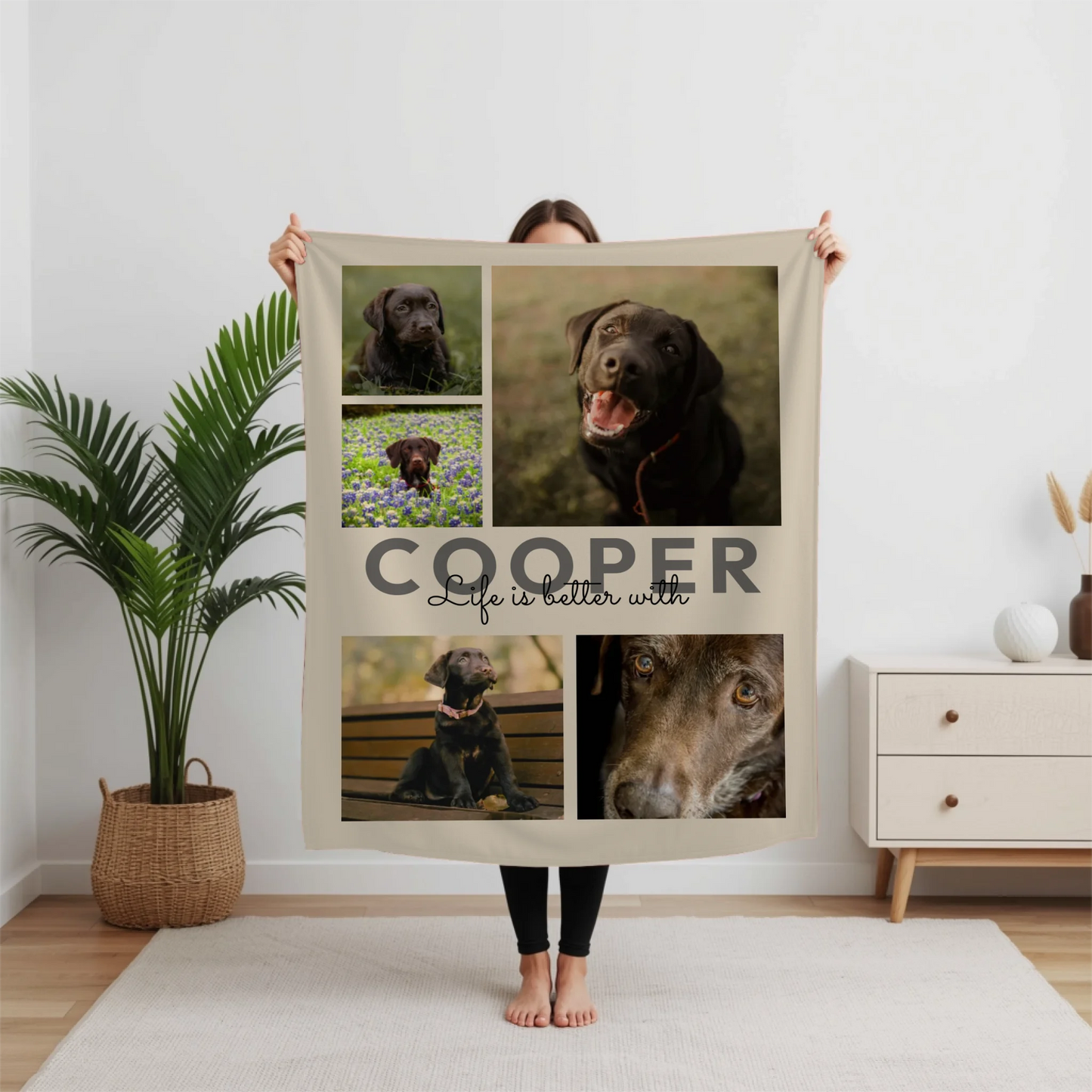 Personalized Pet Photo Blanket – Custom Dog or Cat Name and 5 Photo Collage Throw Blanket, Heartwarming Dog Lover Gift