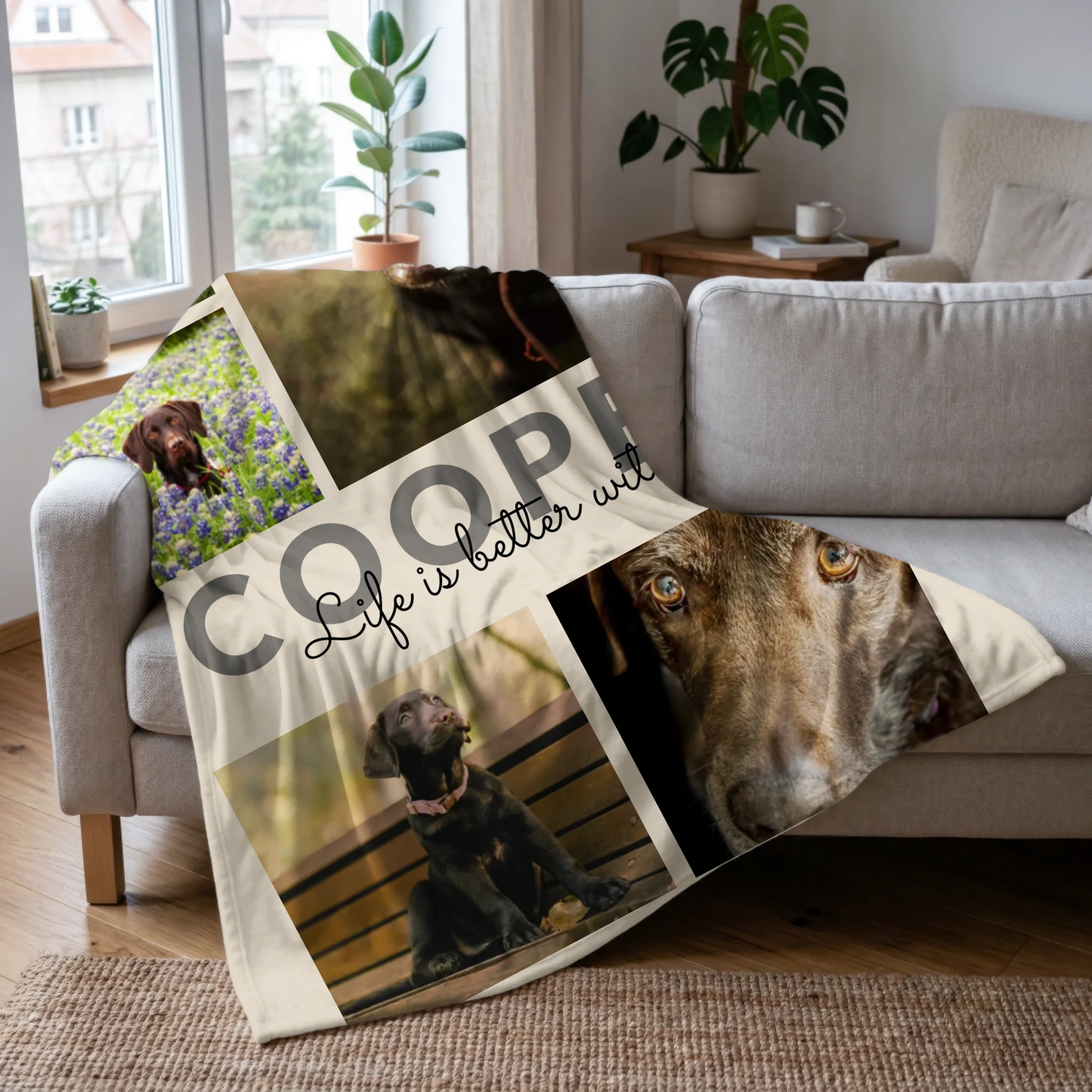 Personalized Pet Photo Blanket – Custom Dog or Cat Name and 5 Photo Collage Throw Blanket, Heartwarming Dog Lover Gift