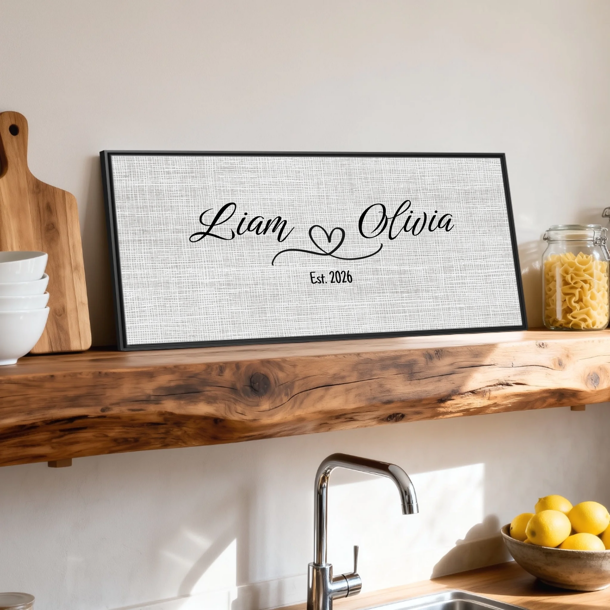 Shelf over kitchen sink black framed wide format 2.1