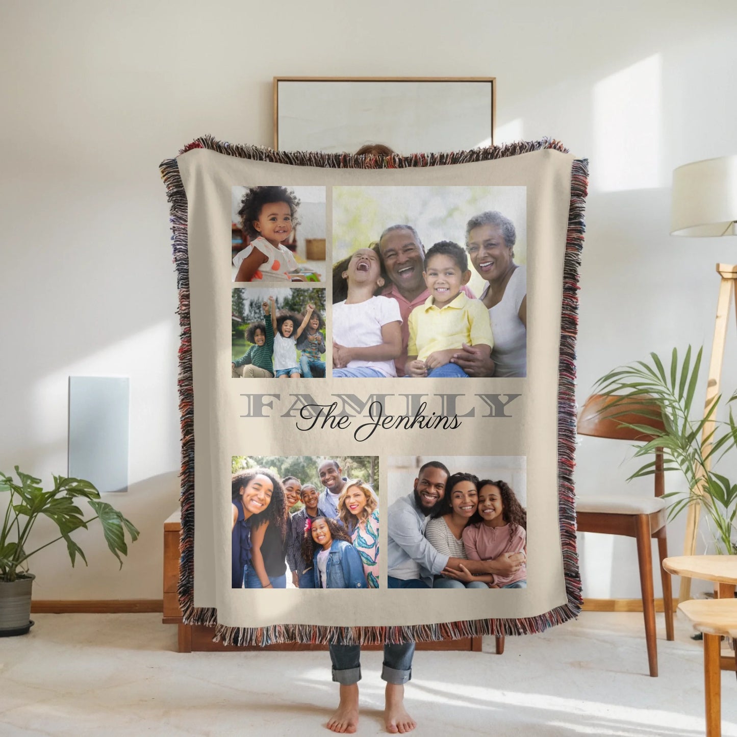 Woven Blanket Woman Holding for use as mockup within TeeinBlue-Background