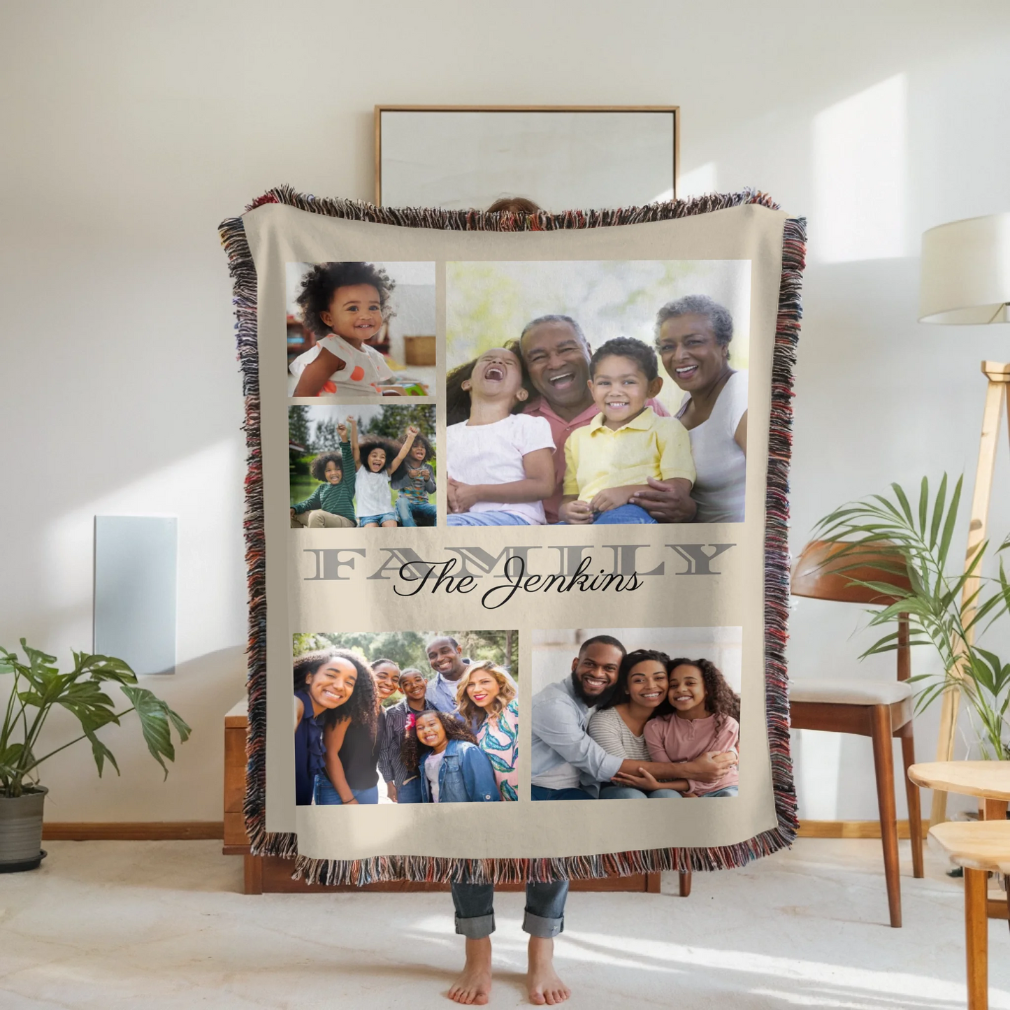 Woven Blanket Woman Holding for use as mockup within TeeinBlue-Background
