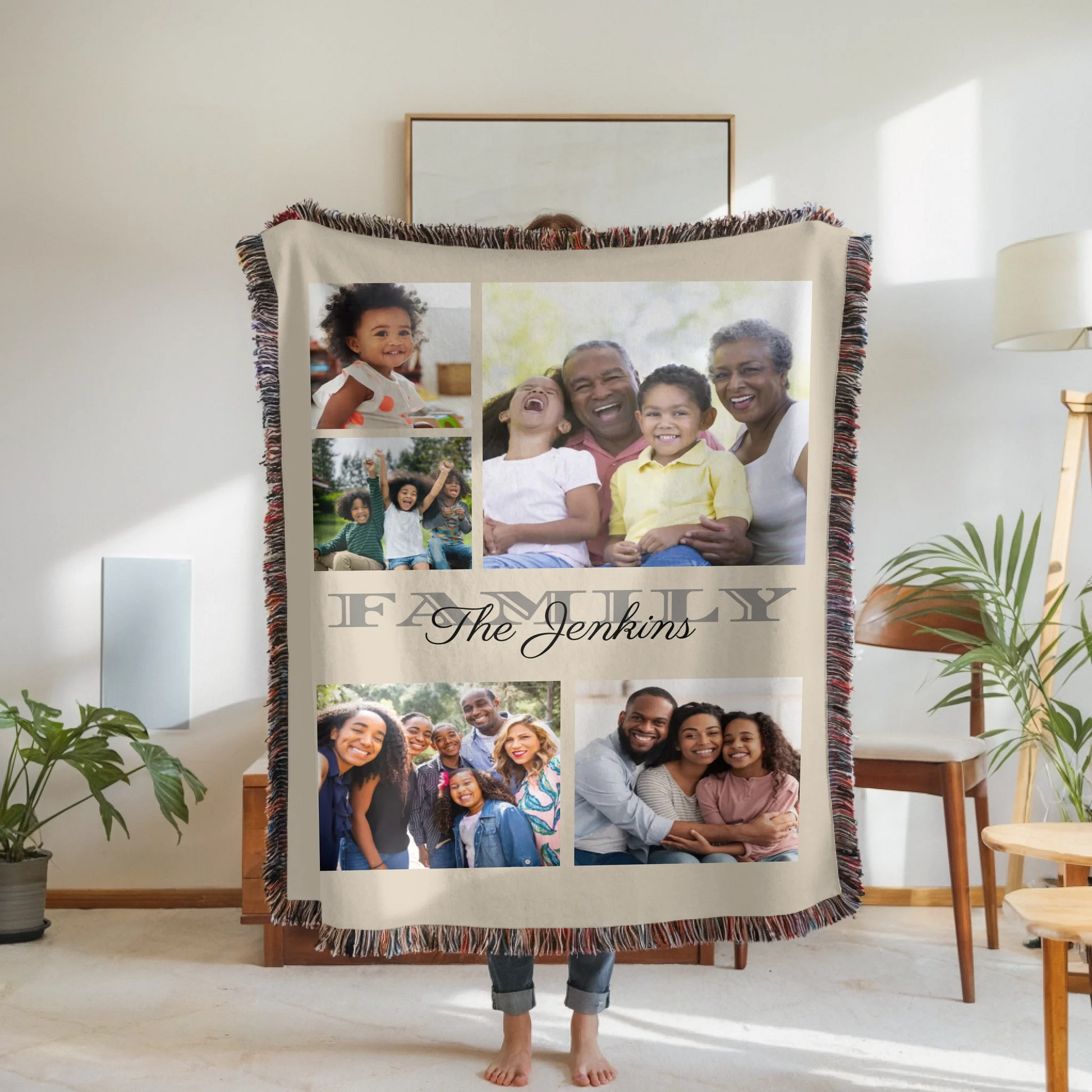 Woven Blanket Woman Holding for use as mockup within TeeinBlue-Background