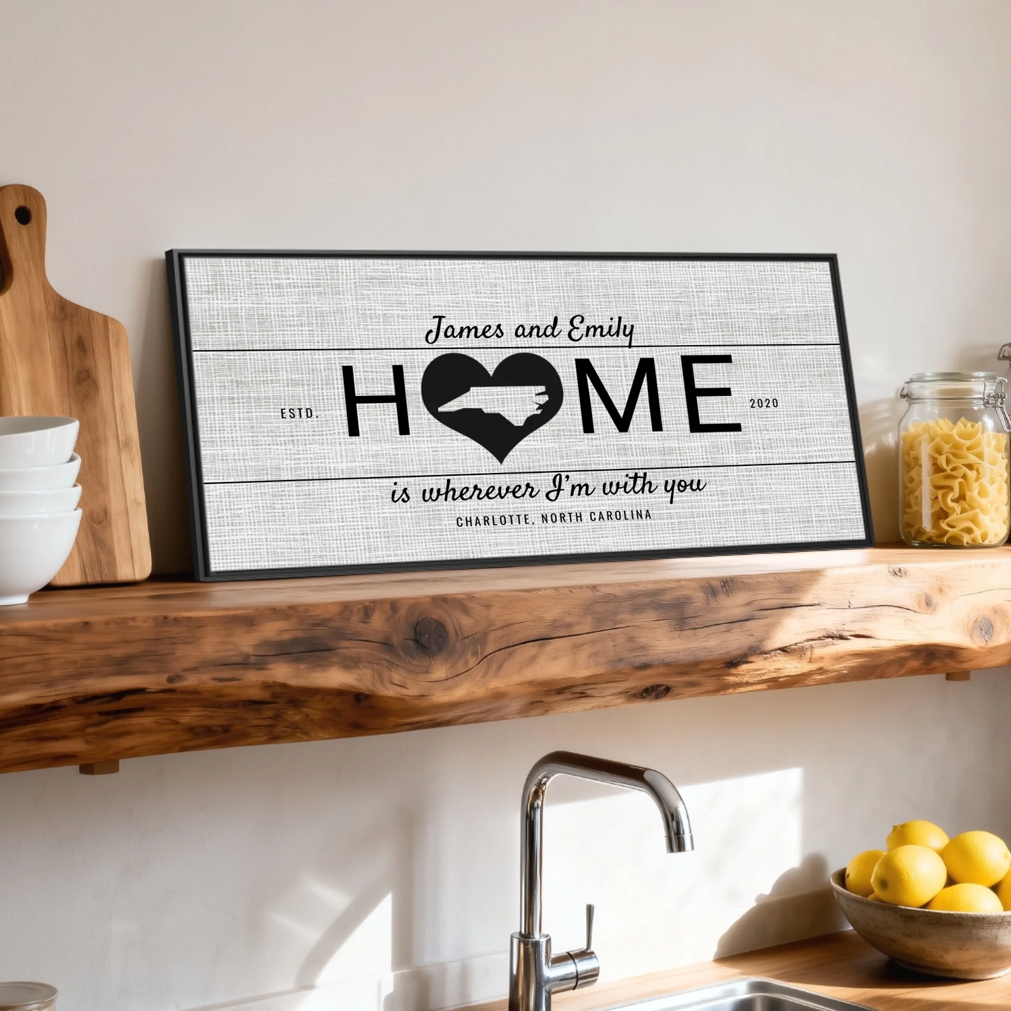 Shelf over kitchen sink black framed wide format 2.1