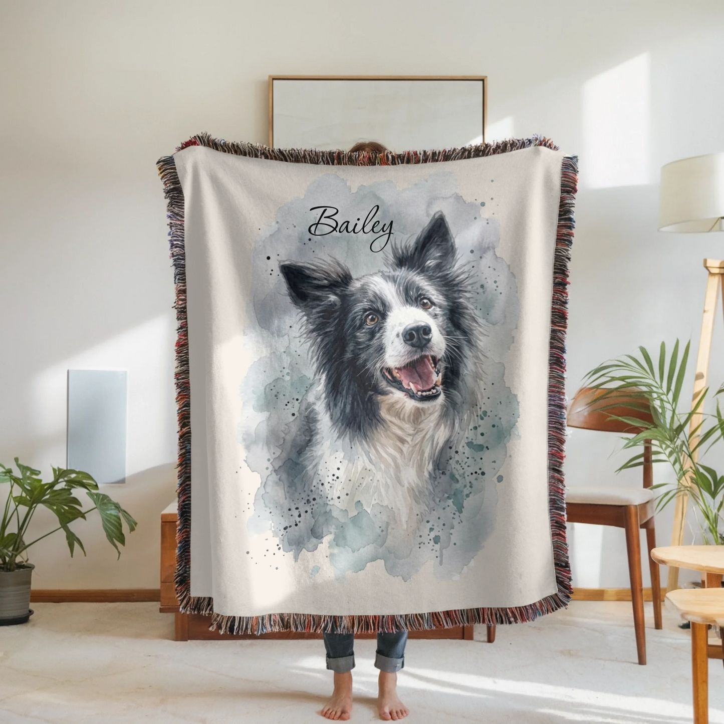 Woven Blanket Woman Holding for use as mockup within TeeinBlue-Background