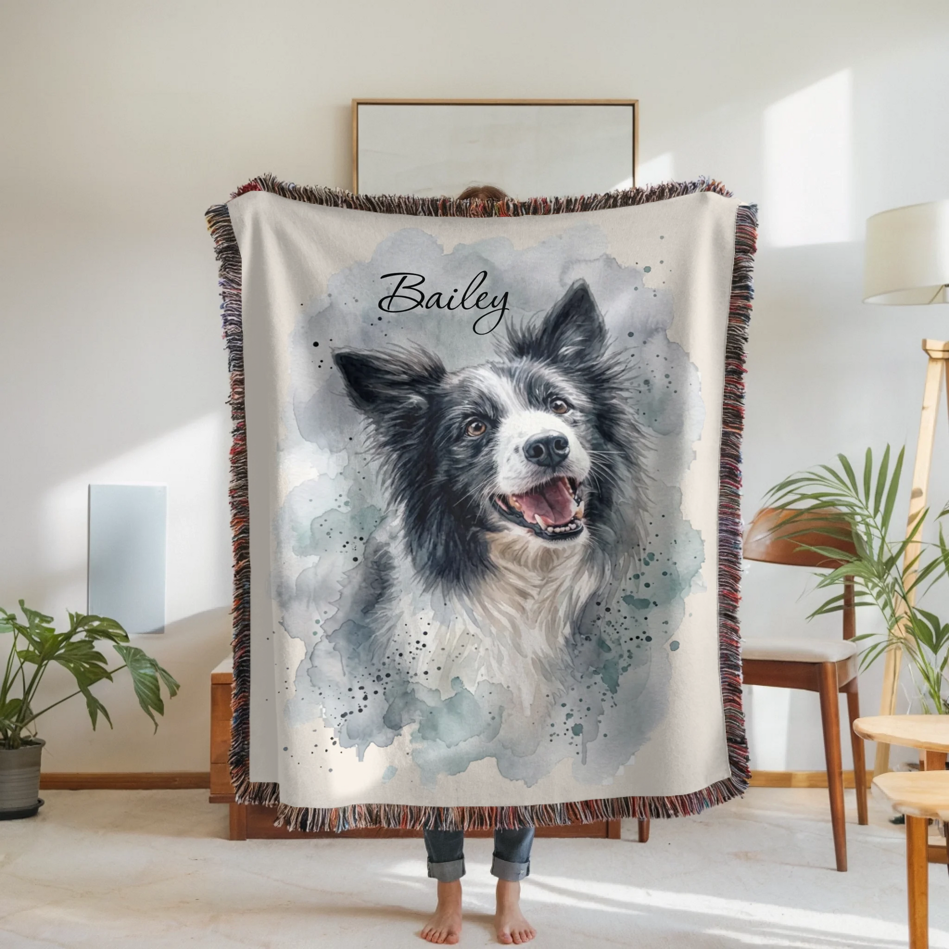 Woven Blanket Woman Holding for use as mockup within TeeinBlue-Background