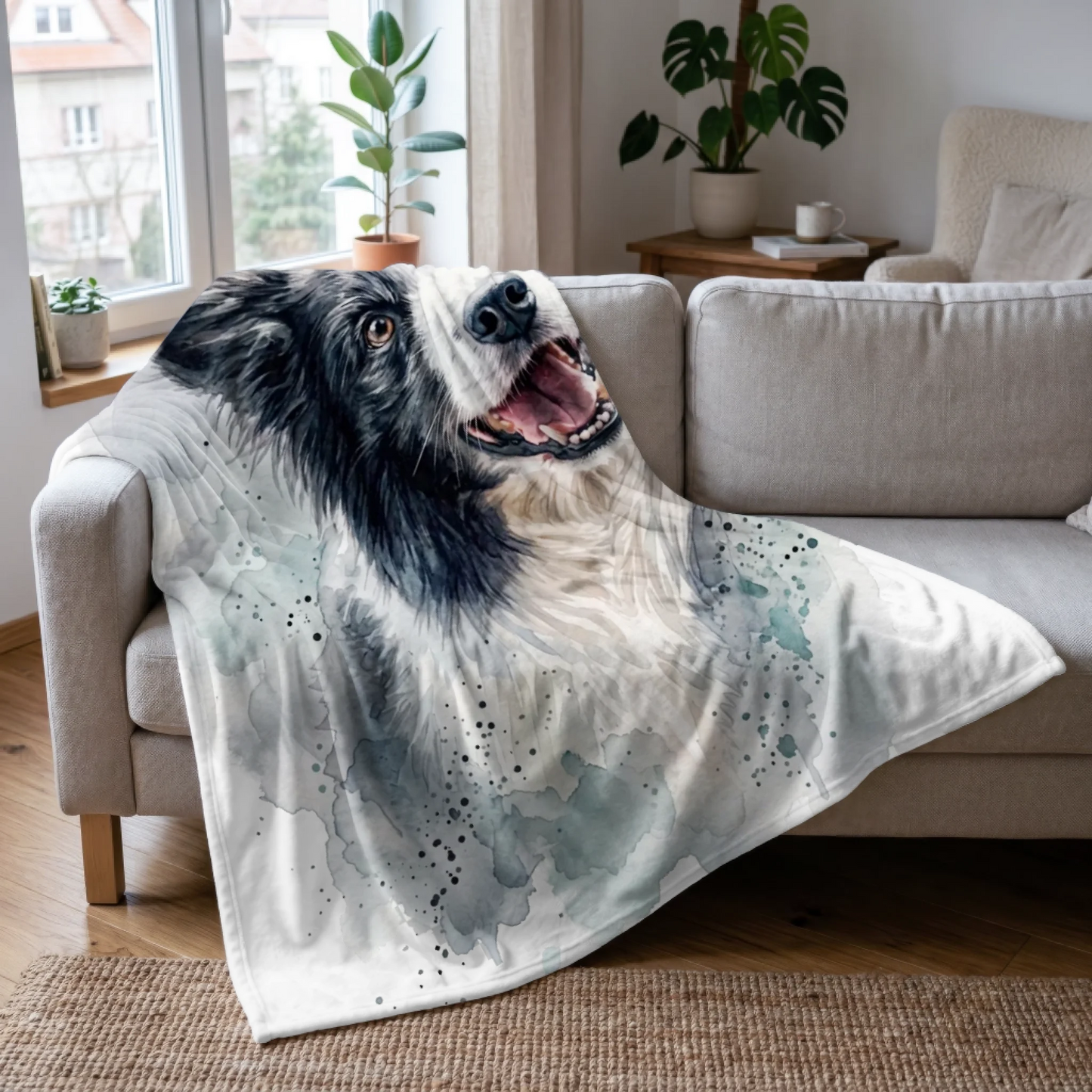 Personalized Watercolor Pet Portrait Woven or Fleece Throw Blanket – Custom Dog Photo and Name Art, Unique Gift for Dog Lovers