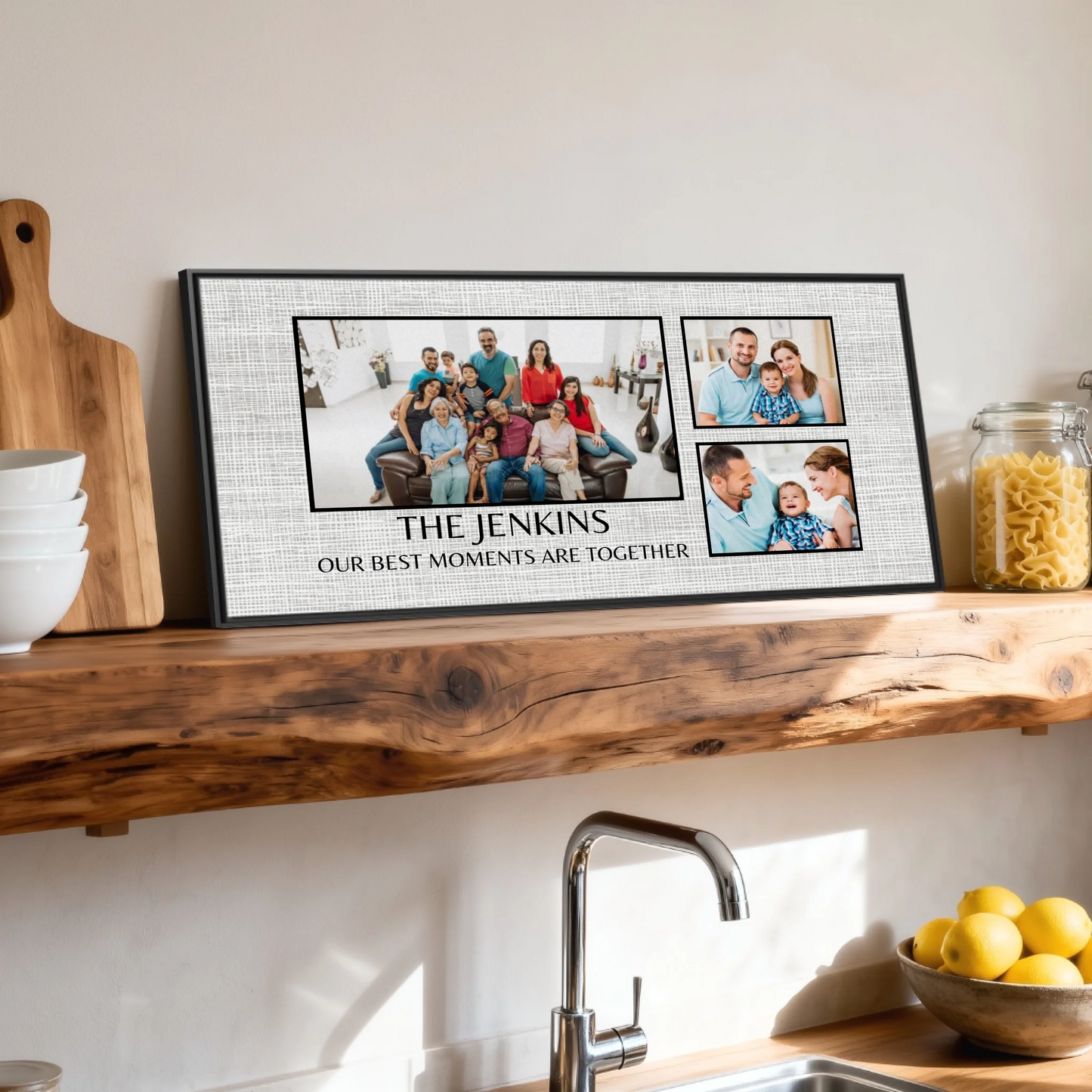 Shelf over kitchen sink black framed wide format 2.1
