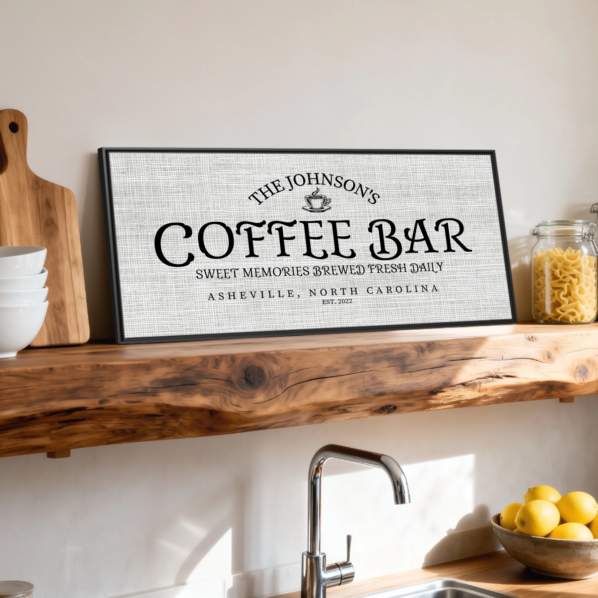 Shelf over kitchen sink black framed wide format 2.1