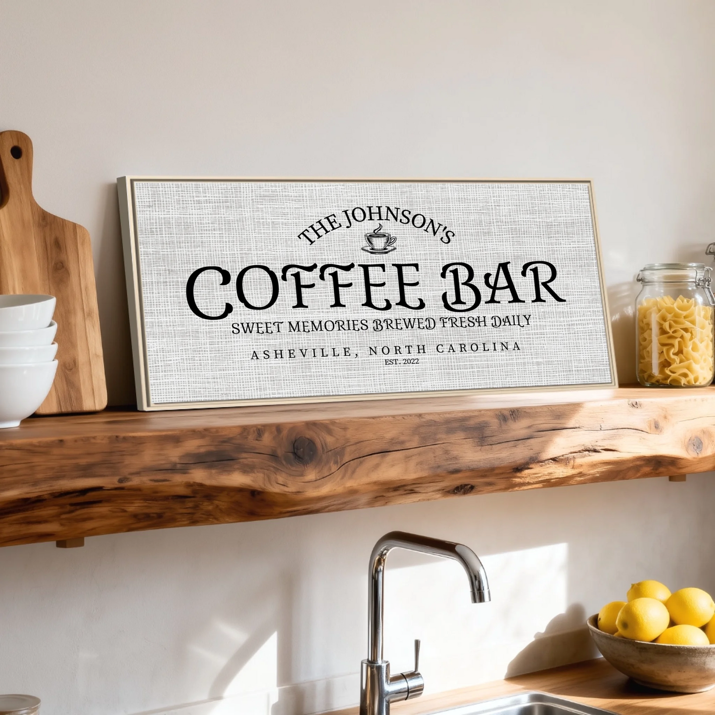 Shelf over kitchen sink natural framed wide format 2.1