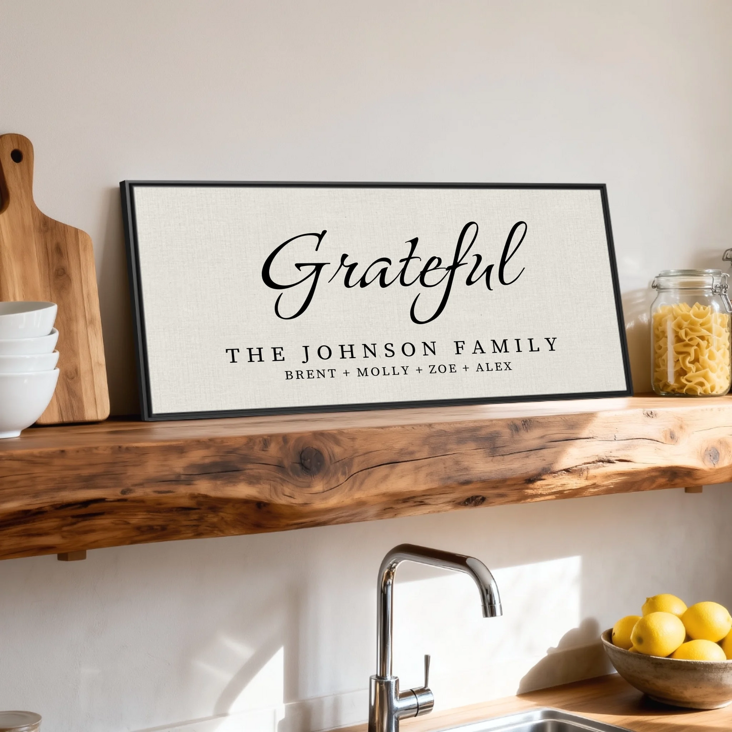 Shelf over kitchen sink black framed wide format 2.1