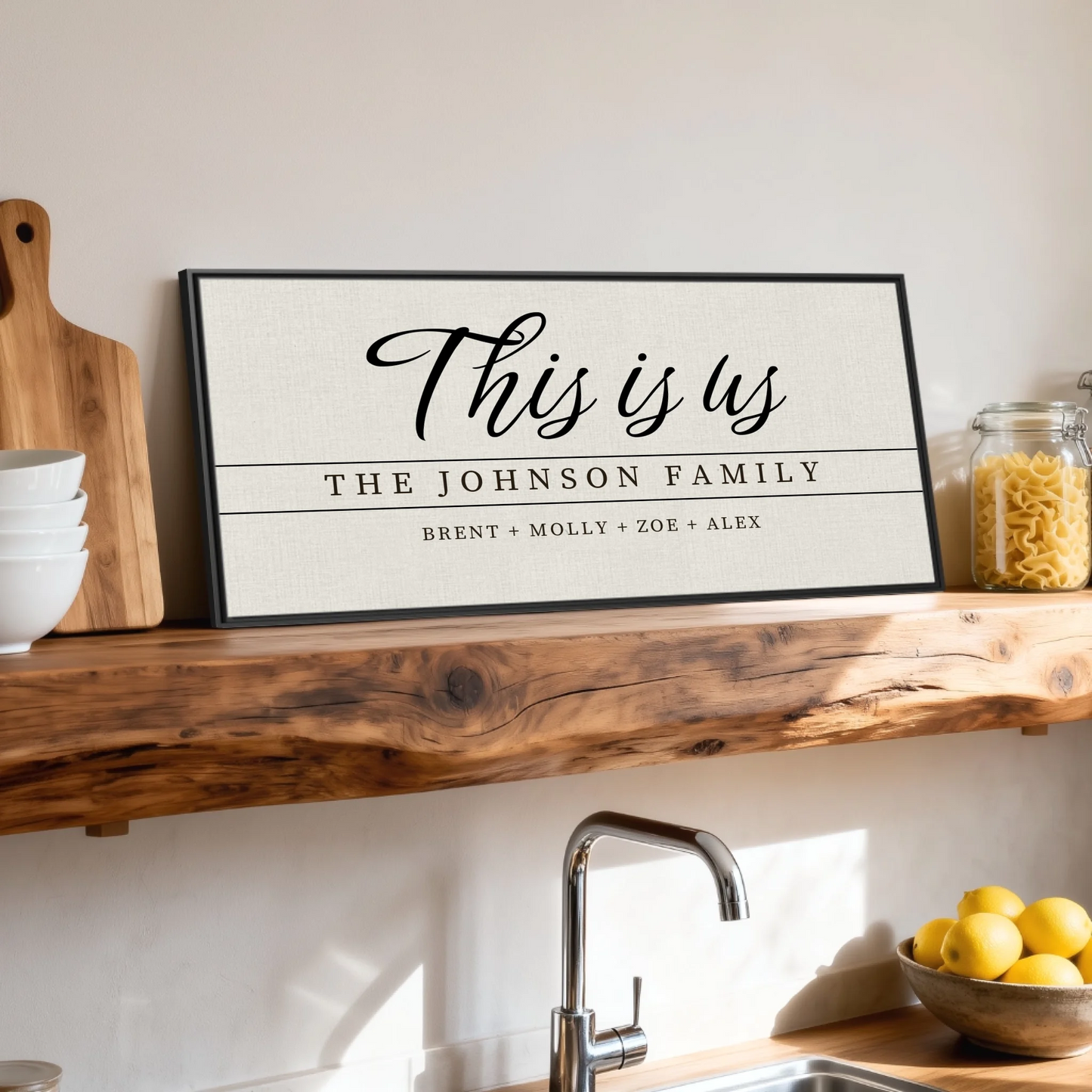 Shelf over kitchen sink black framed wide format 2.1