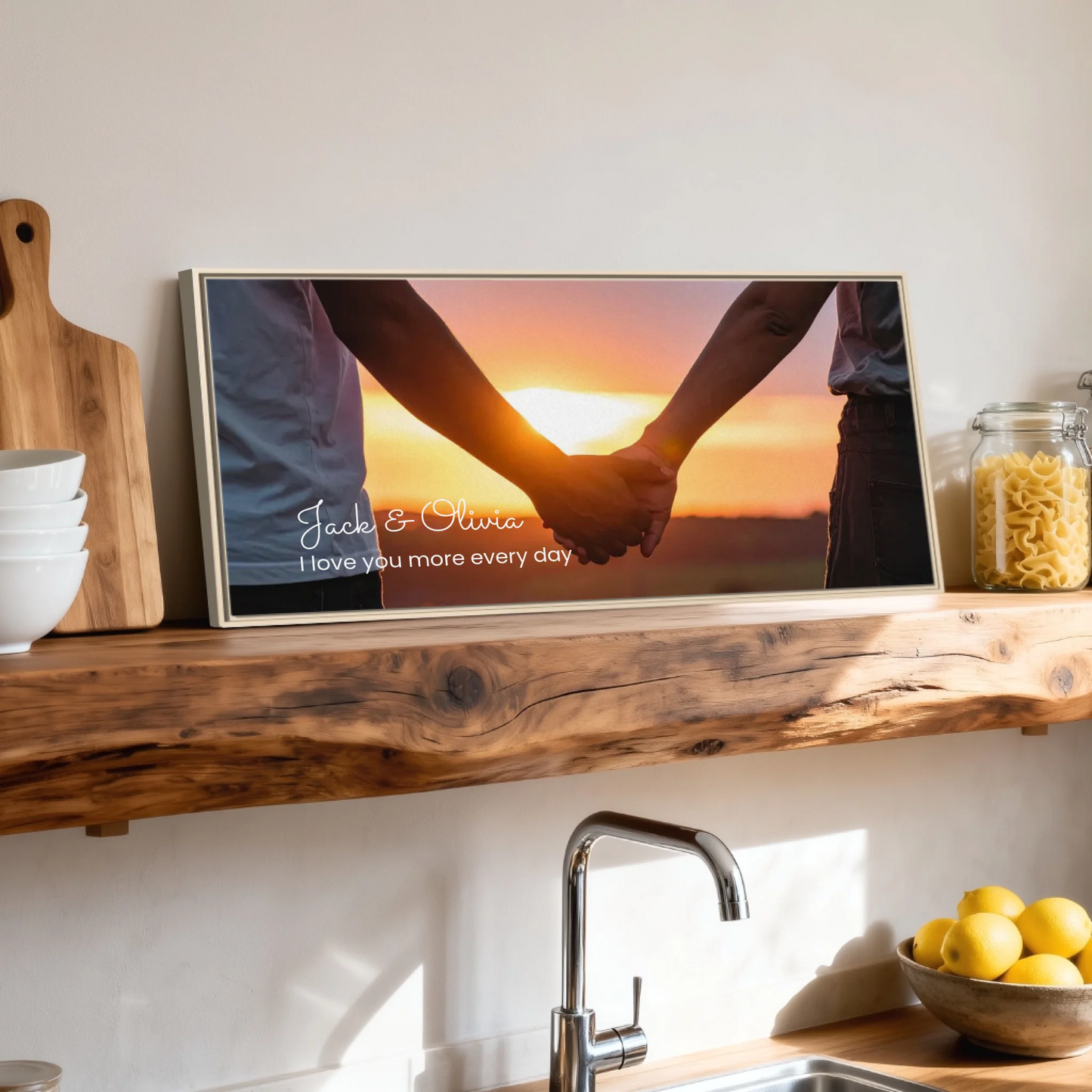 Shelf over kitchen sink natural framed wide format 2.1