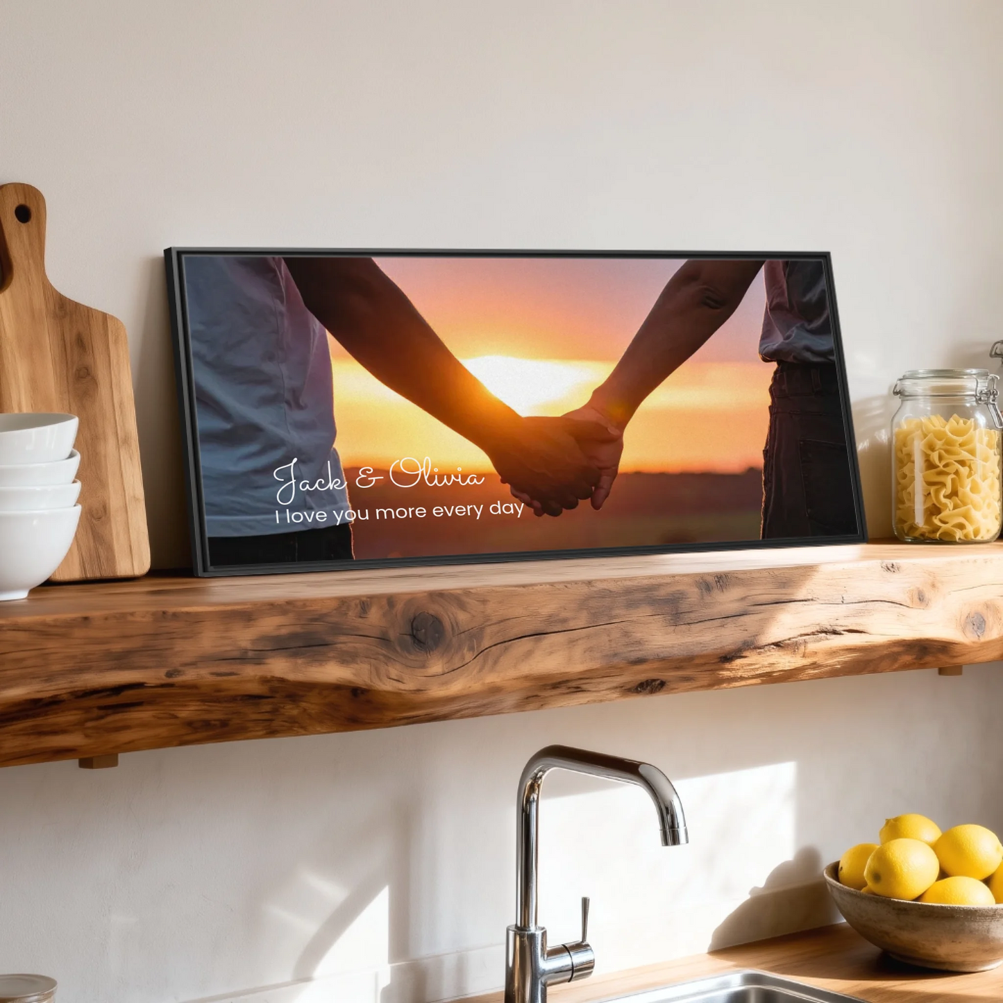 Shelf over kitchen sink black framed wide format 2.1