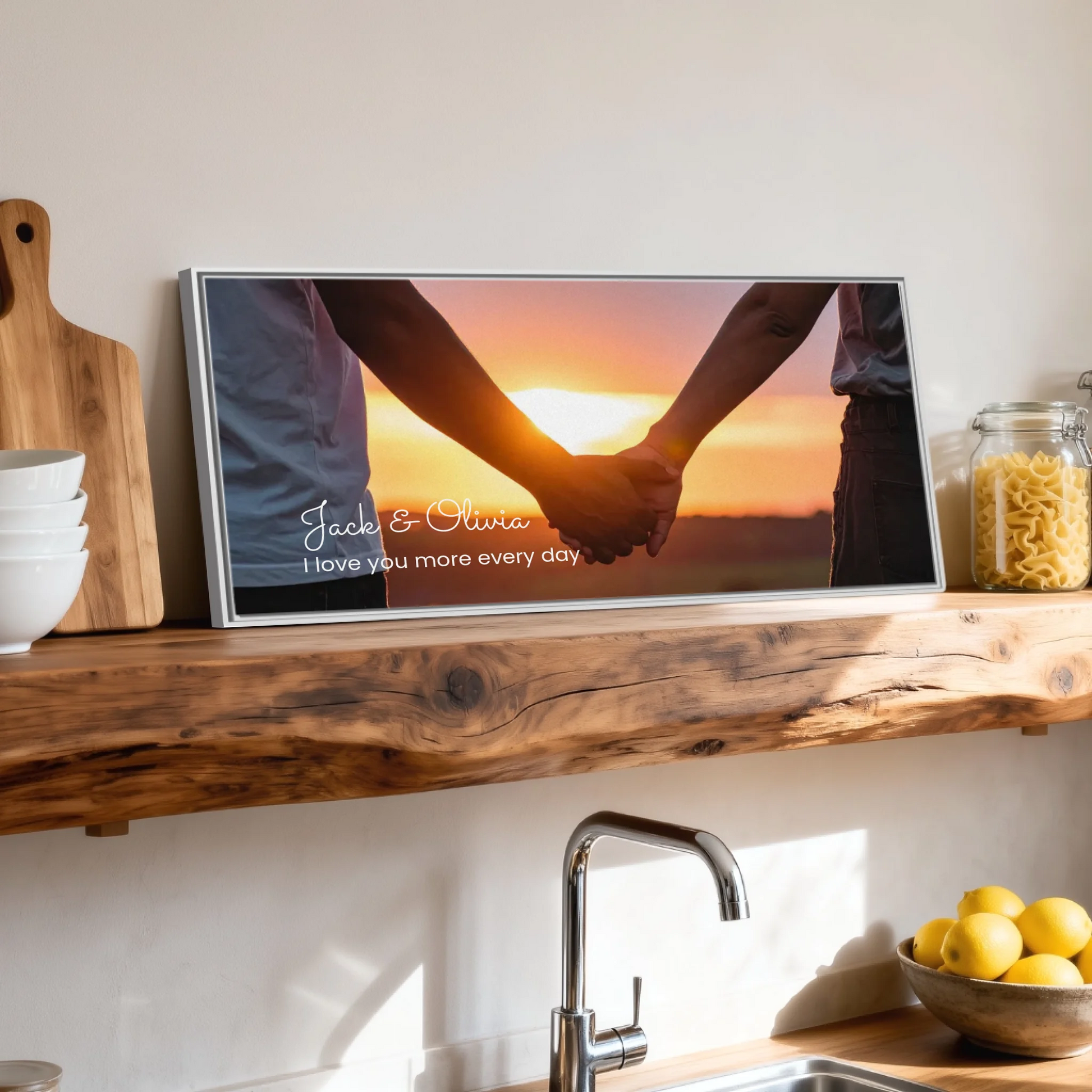 Shelf over kitchen sink white framed wide format 2.1