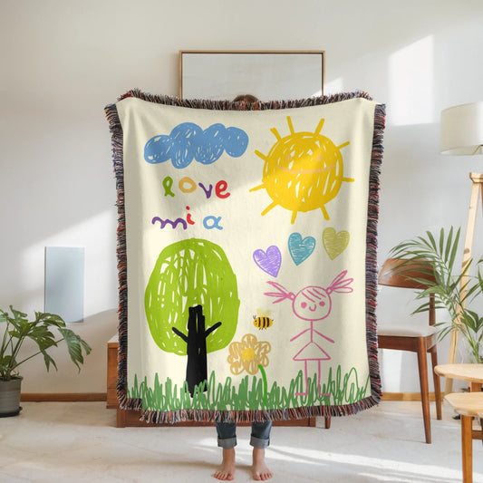 Personalized Kid's Art Blanket - Your Child's Drawing or Handwriting on a Woven or Plush Blanket