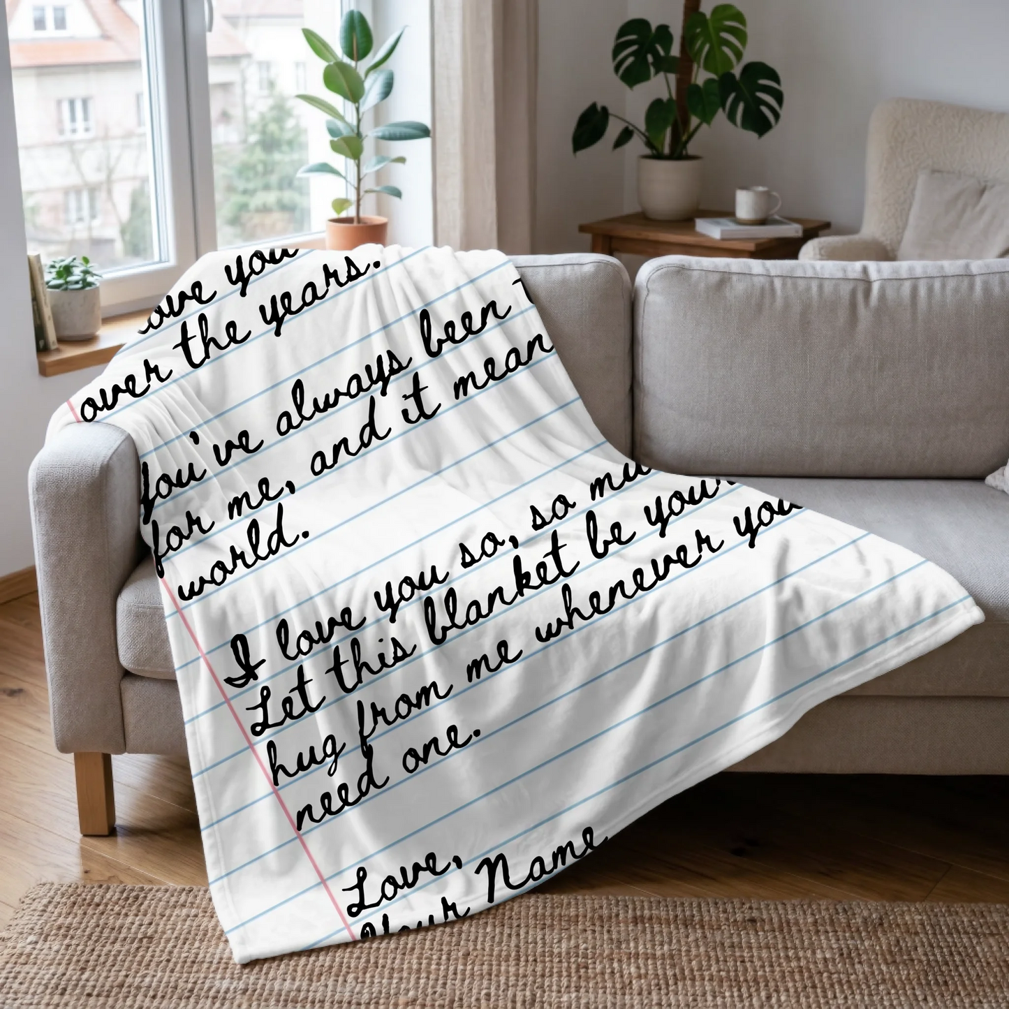Personalized Love Letter on Notebook Paper Blanket – Custom Handwriting Letter Art, Emotional Gift