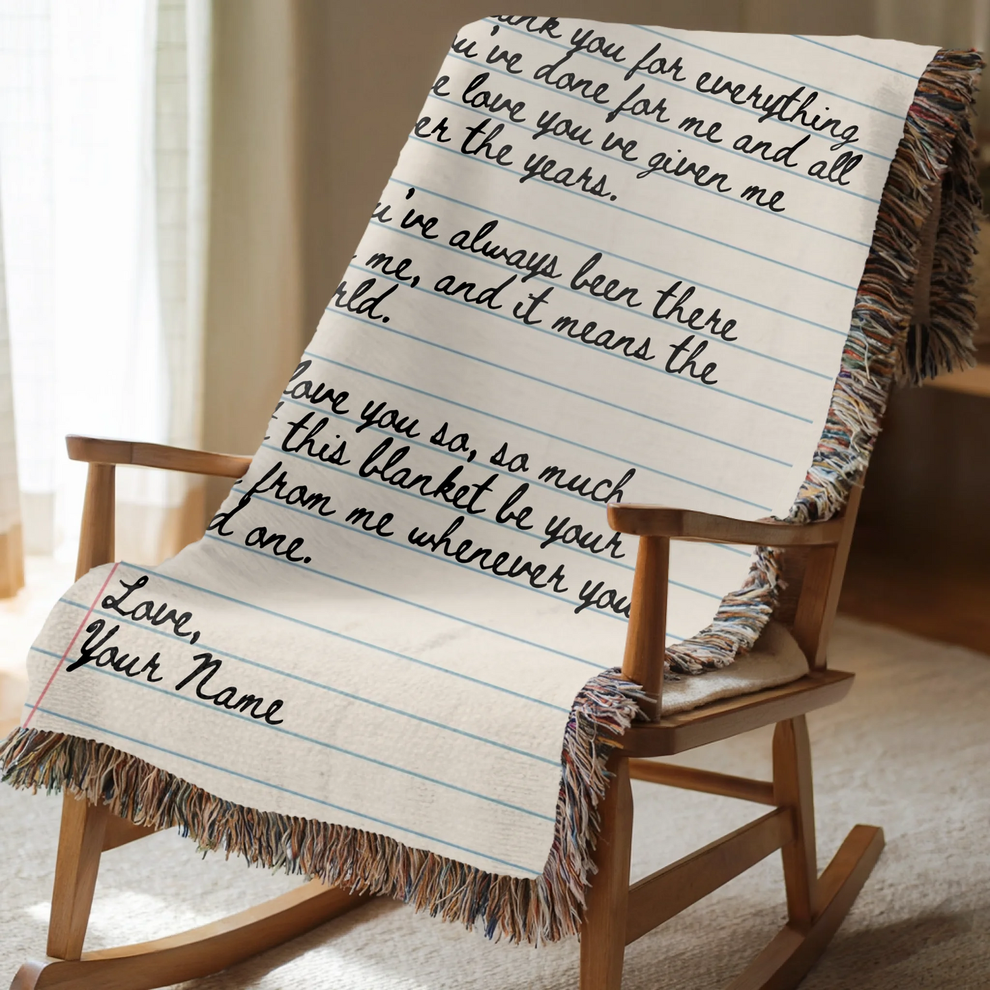 Personalized Love Letter on Notebook Paper Blanket – Custom Handwriting Letter Art, Emotional Gift