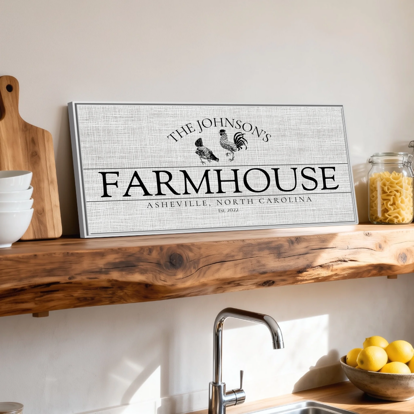 Shelf over kitchen sink white framed wide format 2.1