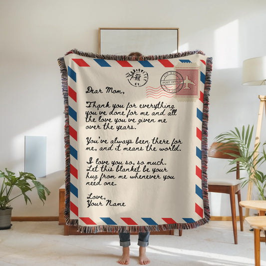 Personalized Airmail Love Letter Blanket – Custom Handwriting Letter Throw Blanket, Emotional Gift