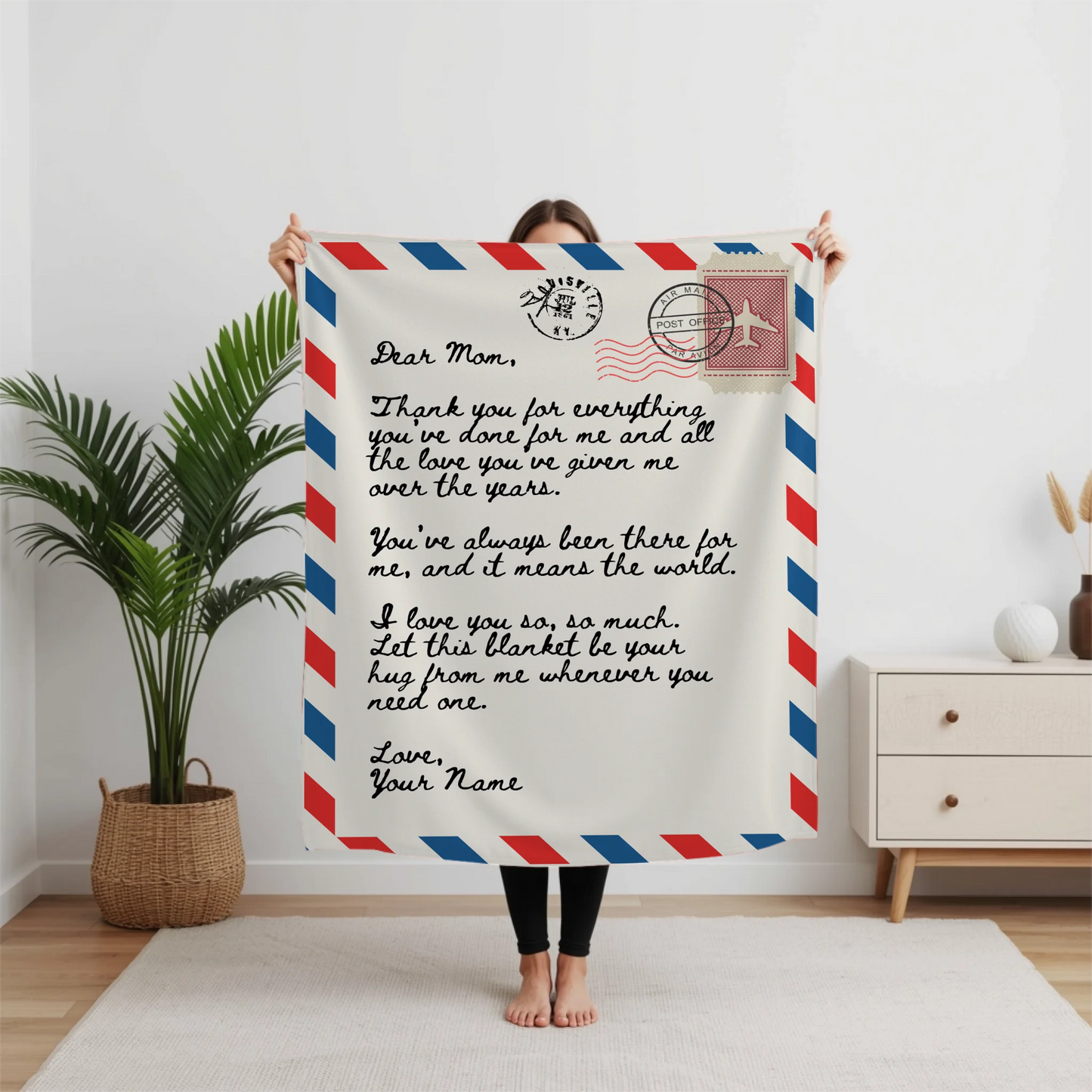 Personalized Airmail Love Letter Blanket – Custom Handwriting Letter Throw Blanket, Emotional Gift