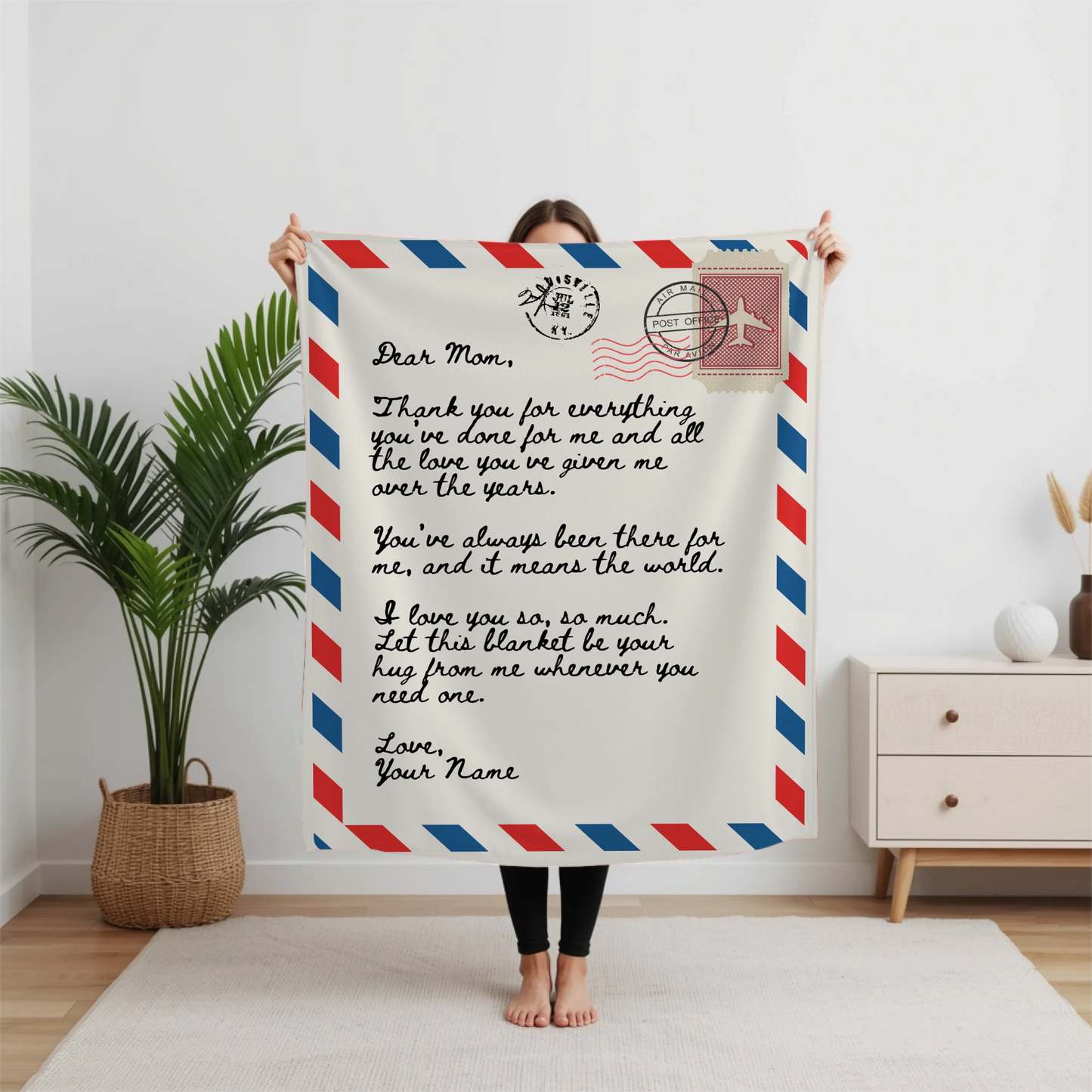 Personalized Airmail Love Letter Blanket – Custom Handwriting Letter Throw Blanket, Emotional Gift