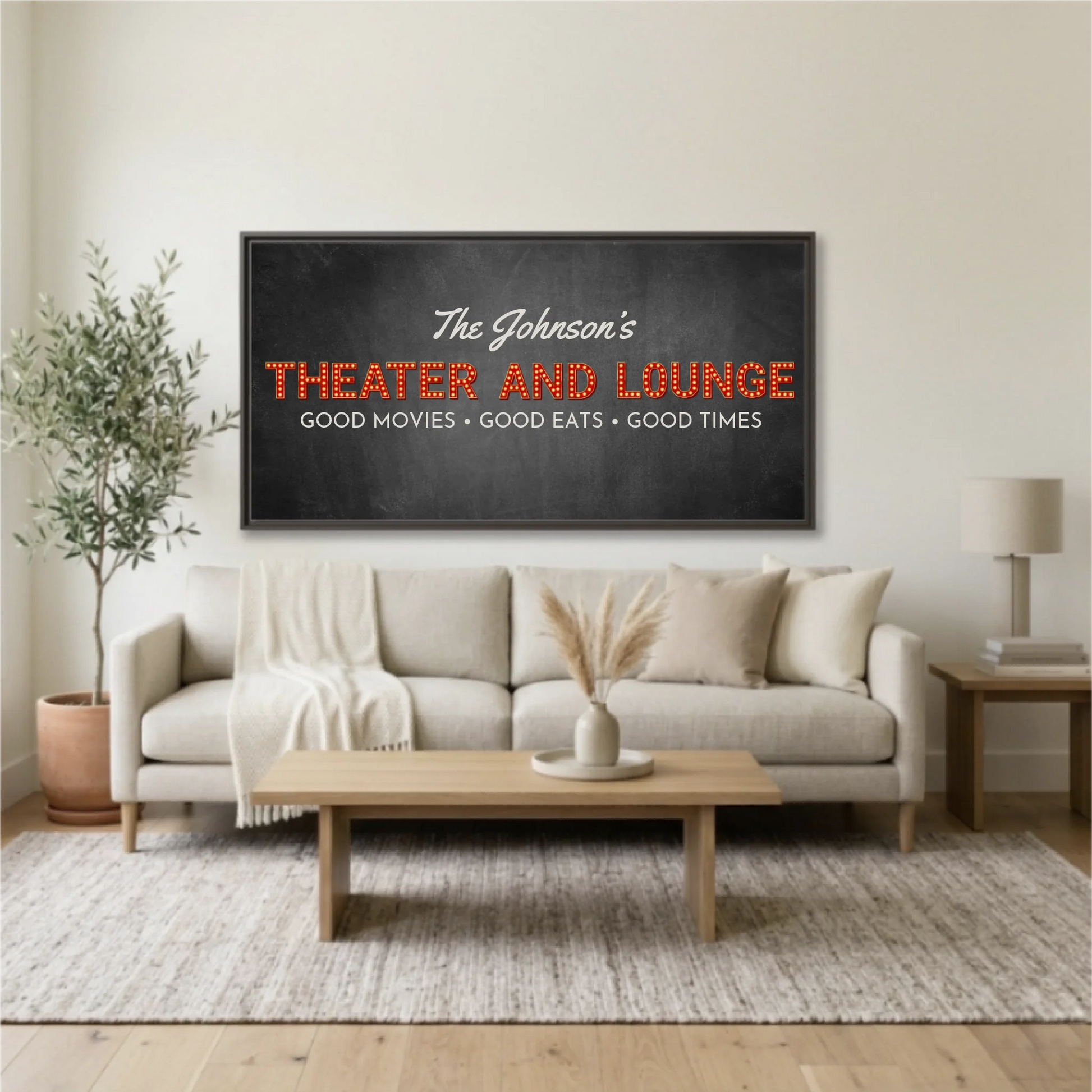 Living Room Espresso Framed Wide Format 2.1 Mockup