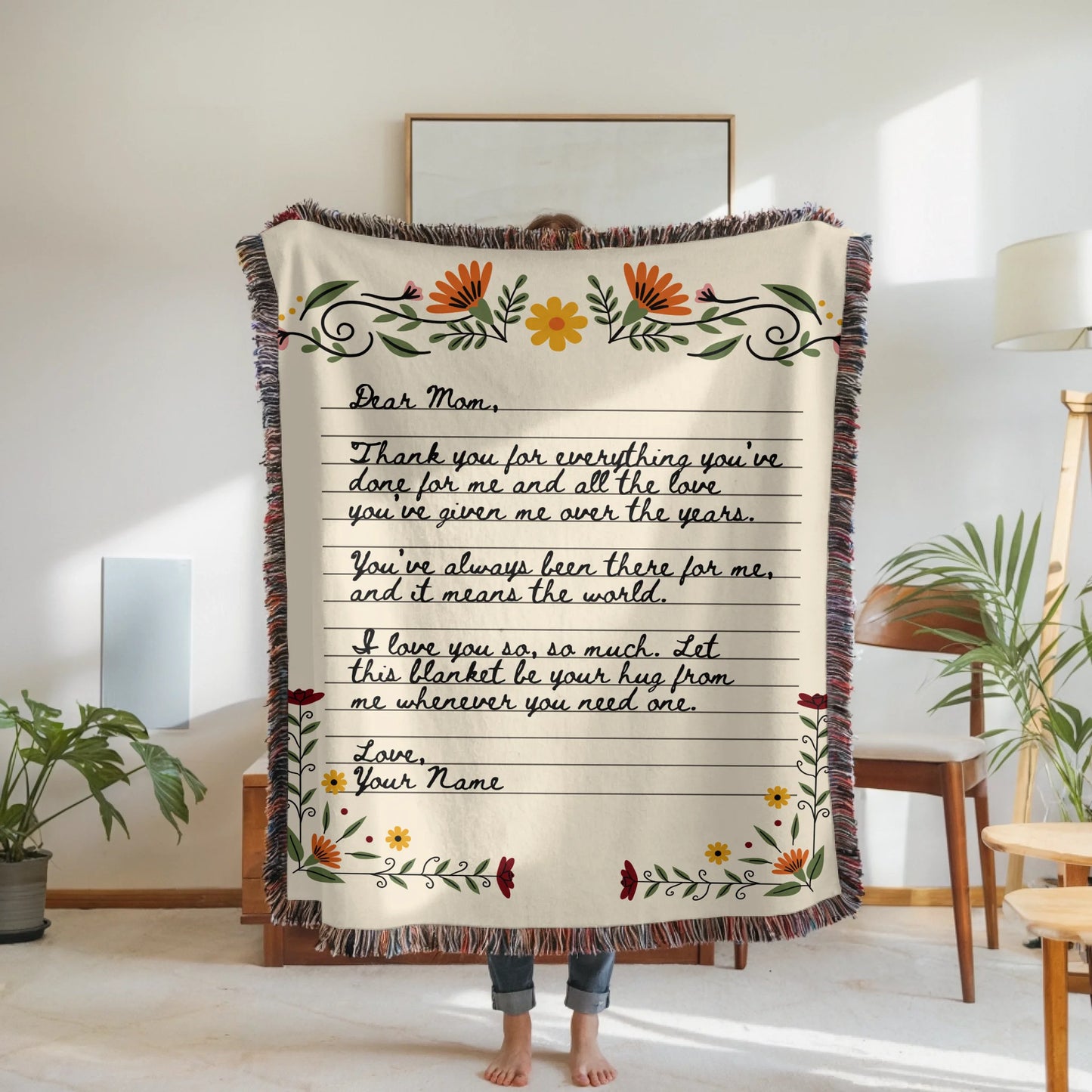 Personalized Love Letter on Vintage Floral Notepaper Blanket – Custom Handwriting Letter Art, Emotional Gift copy