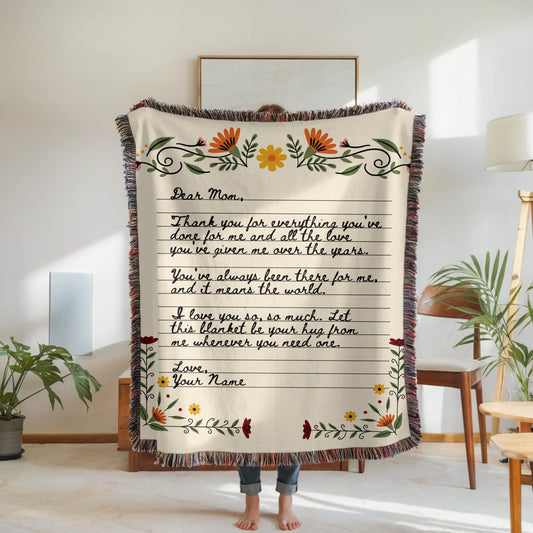 Personalized Love Letter on Vintage Floral Notepaper Blanket – Custom Handwriting Letter Art, Emotional Gift copy