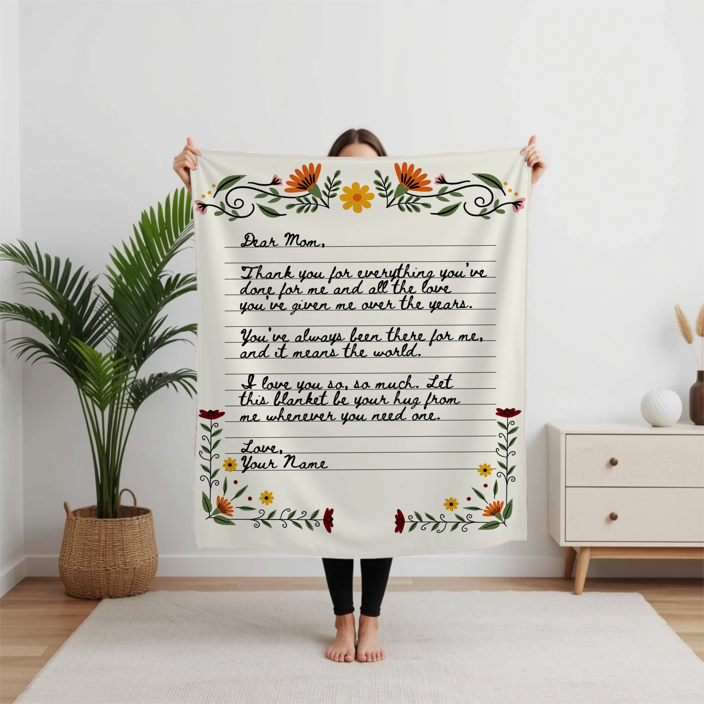 Personalized Love Letter on Vintage Floral Notepaper Blanket – Custom Handwriting Letter Art, Emotional Gift copy