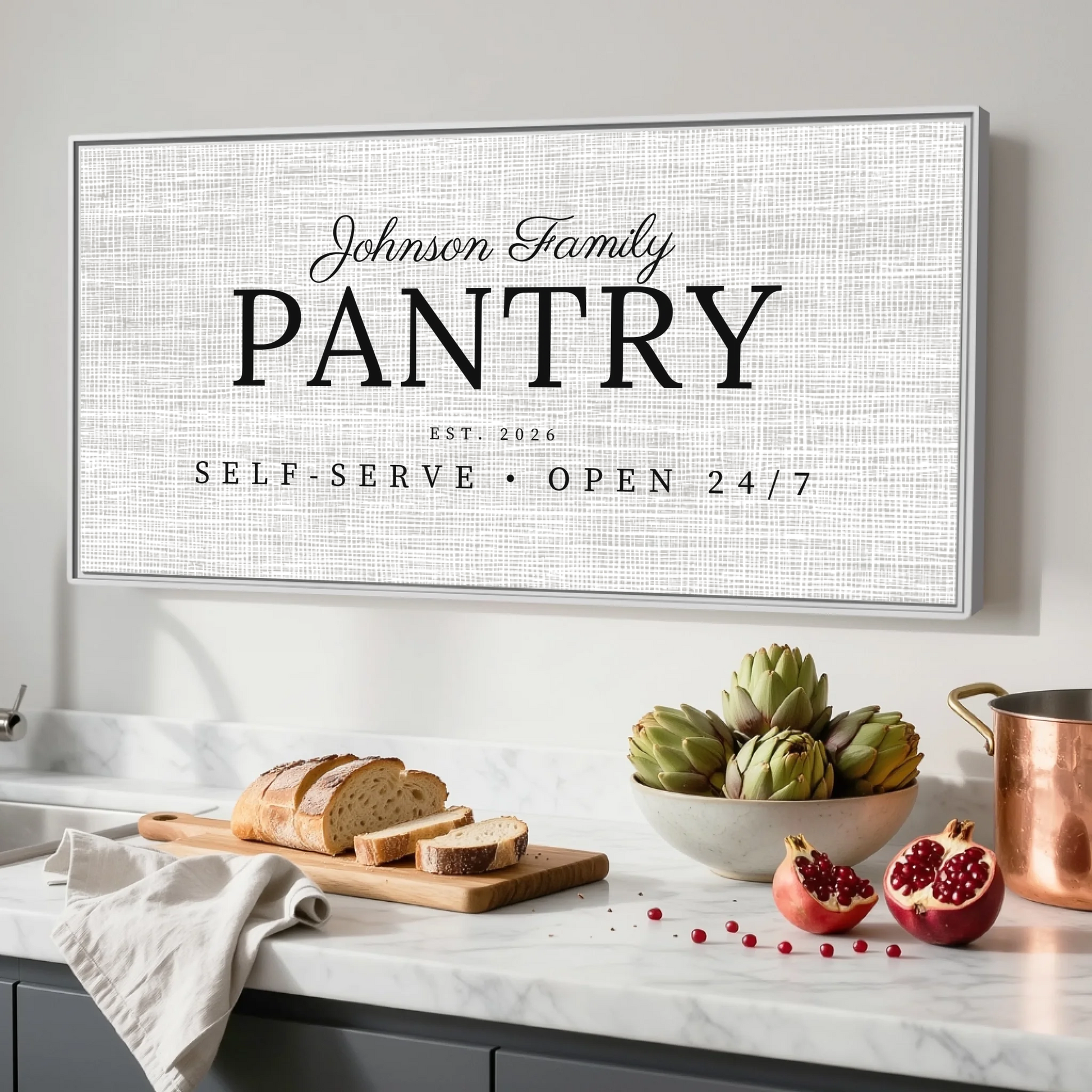 Kitchen White Framed Wide Format 2.1 Canvas Mockup